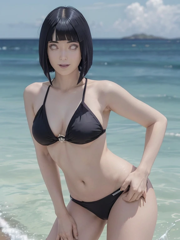 (papel de parede, Standing full body, (Hinata\(Boruto\), 4k, cabelo longos, Athletic body, coxas torneadas, Tiro de corpo inteiro, Mature female, (Curvy:0.8), sozinho, estilo anime, foco nítido, arte profissional, detalhes intrincados, fundo detalhado da praia, colorido, cores vibrantes, vivid colors, Mistura digital, corpo ultra detalhado, cabelo ultra detalhe, ultra detalhe face, trending on pixiv, cores muito quentes, dia ensolarado, ao ar livre, Detailed bold arm lines, high color saturation, linhas em negrito, linhas de desenho em negrito),
(Standing, boca fechada, sorriso gentil, extremamente feliz, Uppercut),
((cor do cabelo azul escuro:1.1), bikini)),
(olhos perfeitos, Sciera branco, olhos brilhantes, olhos brancos, olhos de anime, smoky eyeliner, somble branca, corpo esguio, MILF, umbigo, virilha, barriga chapada, rosto perfeito, coxas perfeitas),
(Coxas, Seios grande ultra detalhados, perna, seios grandes, ombros detalhados, linhas das axilas, (linhas de costela))