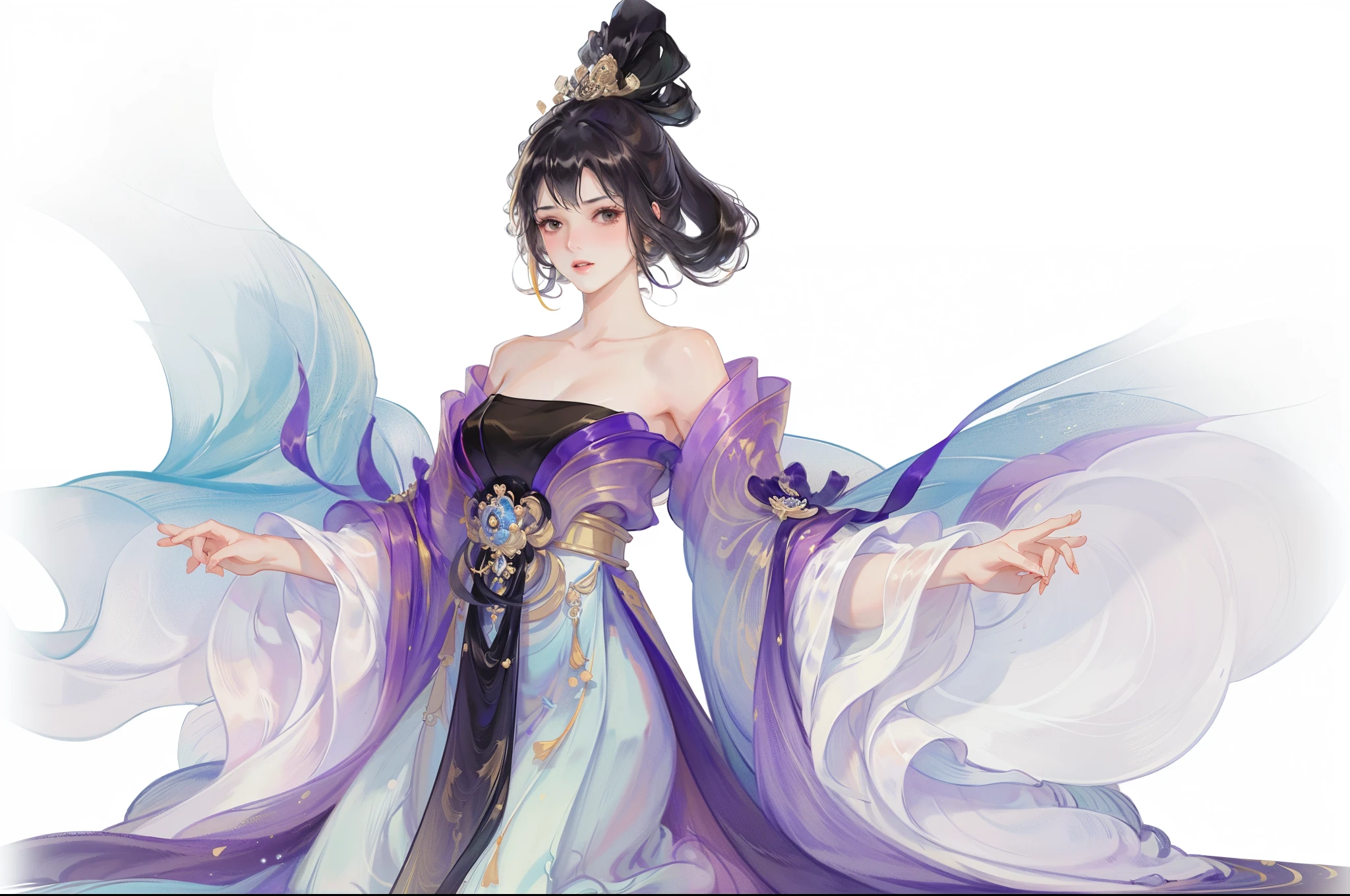 Best quality at best, 超高分辨率, (((1 girl))),(Long black hair), game fairy, Old palace, Hanfu, Yarn, Flowing light yarn, jewelry, (focal), (((Colorful))),(sketching:0.8) , tmasterpiece, Best quality at best, beautiful painted, meticuloso,(Denoising:0.6), highly  detailed, (tmasterpiece, Best quality at best） CG unified 8K wallpaper，tmasterpiece，Best quality，ultra - detailed）, Super HD picture quality，Clear face