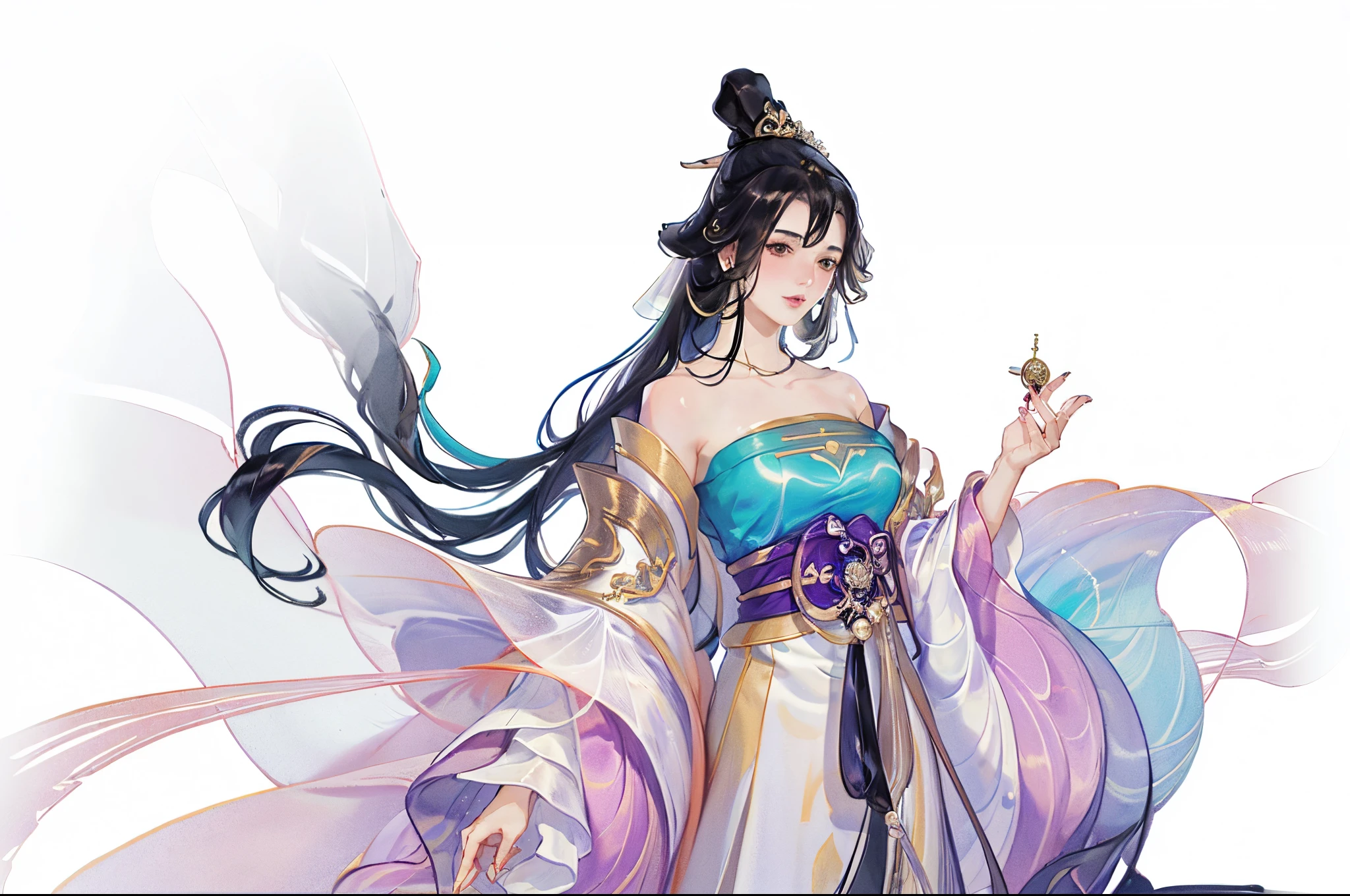 Best quality at best, 超高分辨率, (((1 girl))),(Long black hair), game fairy, Old palace, Hanfu, Yarn, Flowing light yarn, jewelry, (focal), (((Colorful))),(sketching:0.8) , tmasterpiece, Best quality at best, beautiful painted, meticuloso,(Denoising:0.6), highly detailed, (tmasterpiece, Best quality at best) CG unified 8K wallpaper,tmasterpiece,Best quality,ultra - detailed), Super HD picture quality