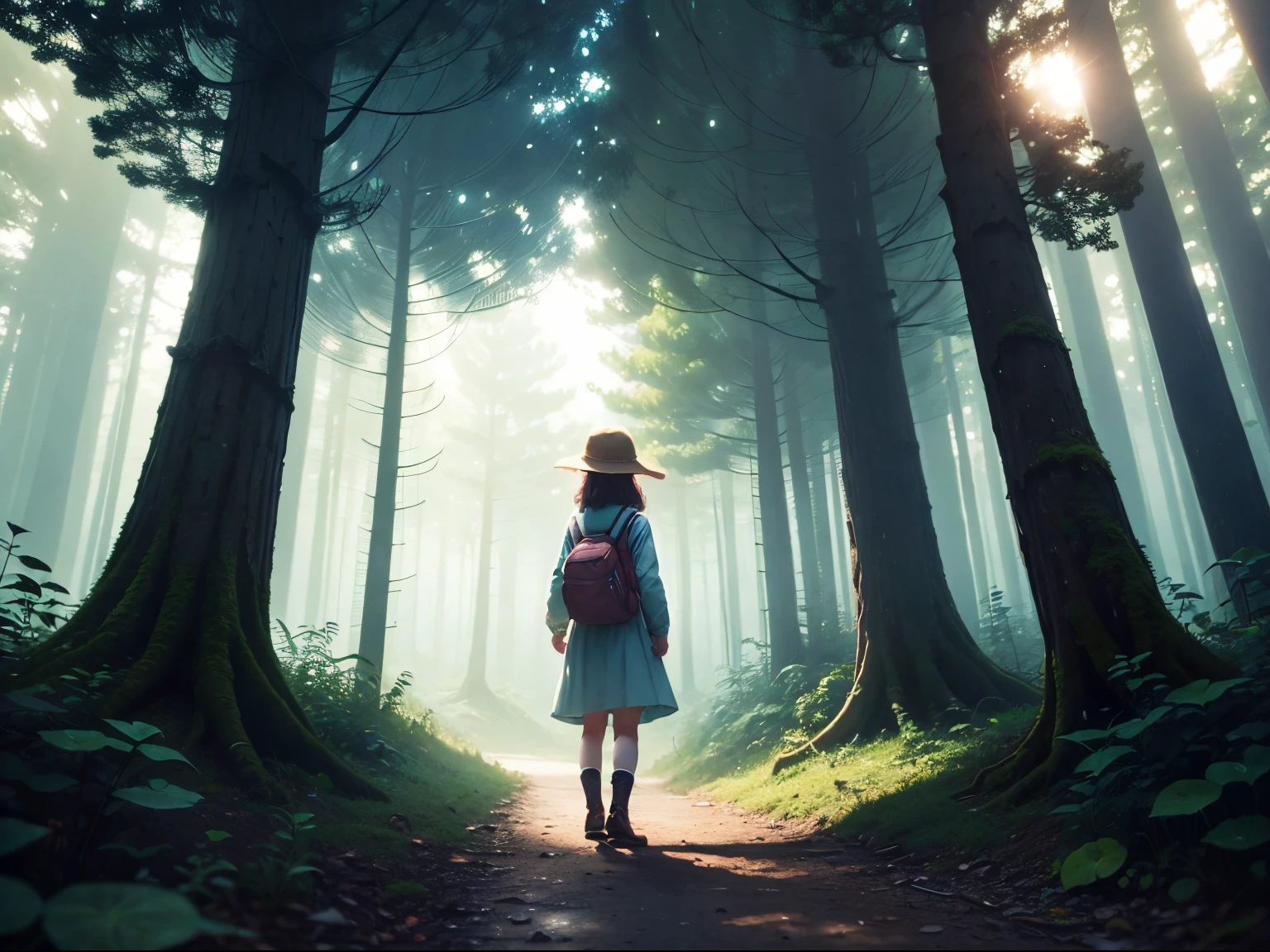 One day, While exploring deep in the forest, little kid girl lily、I encountered something strange。, Sparkling portals. seduced by curiosity, Lily took a brave step., She found herself in a world she had never seen before... A colorful rainbow flowed across the sky, And the air was filled with a soft hum of invisible wonder...Little did Lily know.., This was the beginning of an extraordinary adventure that would change her life forever..