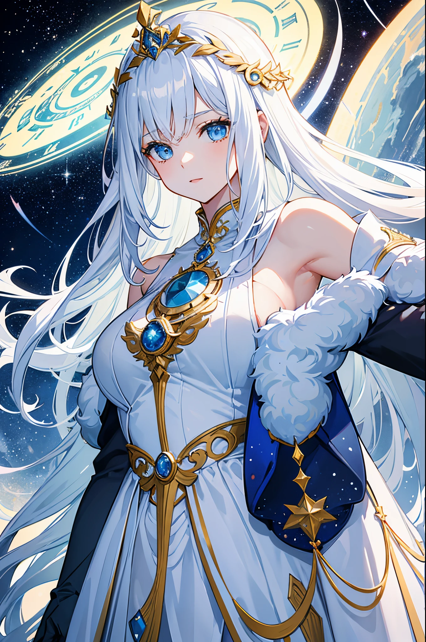 1 medieval europe woman , royal dressing,
((floating in a bubble, crossed legs)), fantasy, universe , negative space
high contrast, anime style