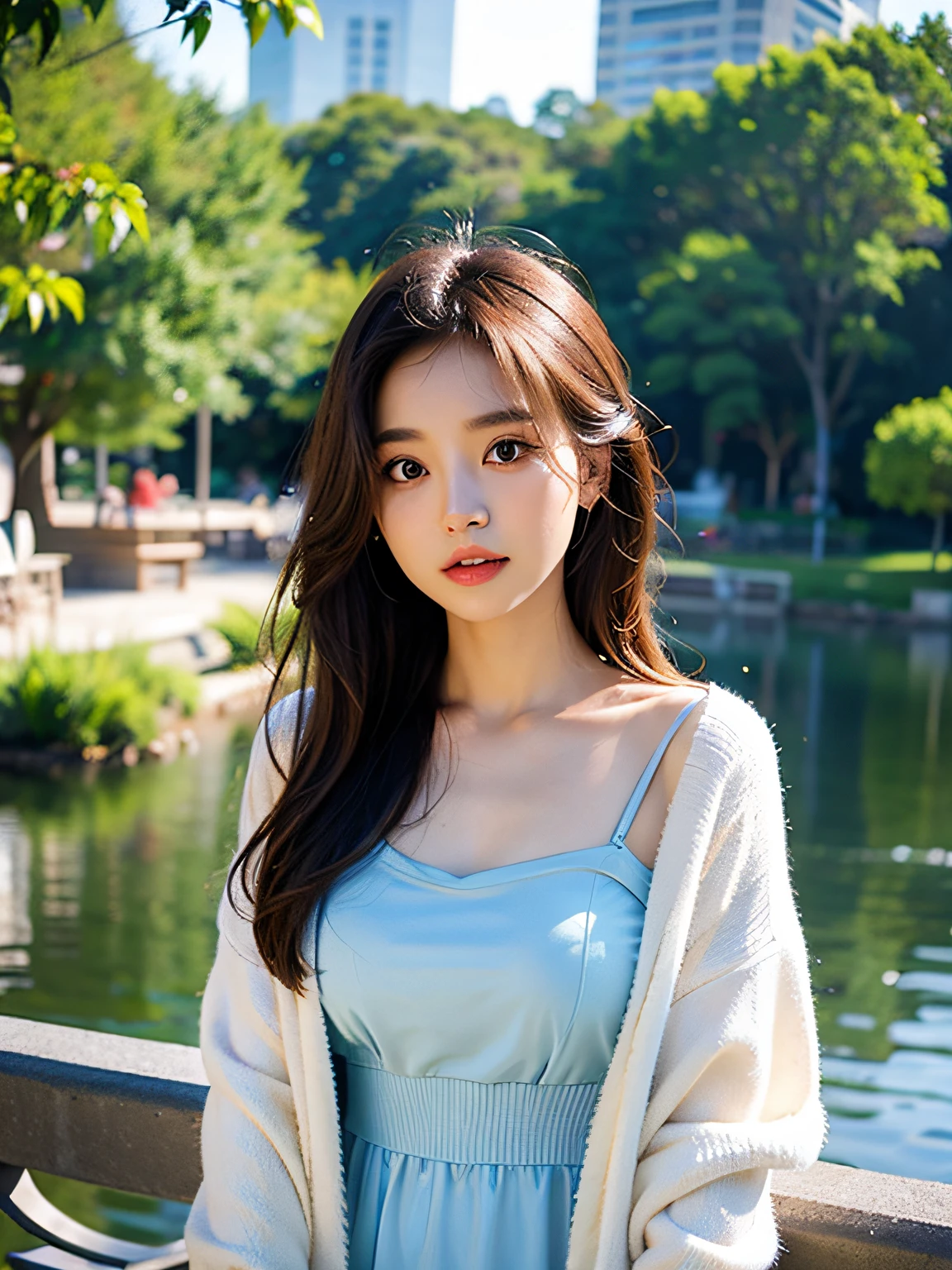 Close-up of a woman wearing a white cardigan and a blue dress, (()), young and cute girl, Korean girls, Nam Jae-yeon, Young angels, gorgeous young korean woman, cute korean actress, Shin Jin Young, beautiful Korean women, cute young girl, lalisa manobal, beautiful young korean woman, Beautiful and cute plop plop, young, Beautiful and beautiful,