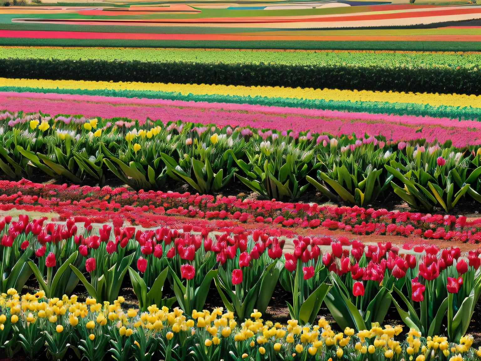 CAMPO DE TULIPANES COLORIDOS, CONCEPTO PRIMAVERAL, ALTA CALIDAD, UHD, 8K