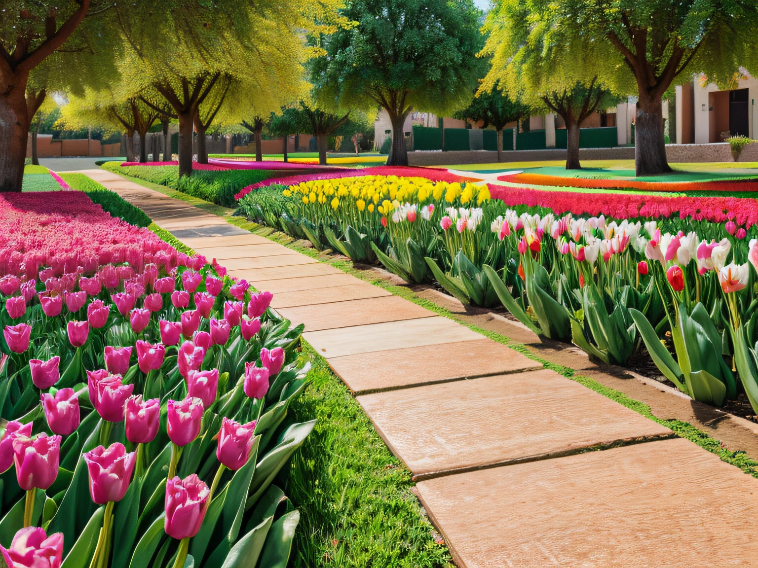 CAMPO DE TULIPANES COLORIDOS, CONCEPTO PRIMAVERAL, ALTA CALIDAD, UHD, 8K