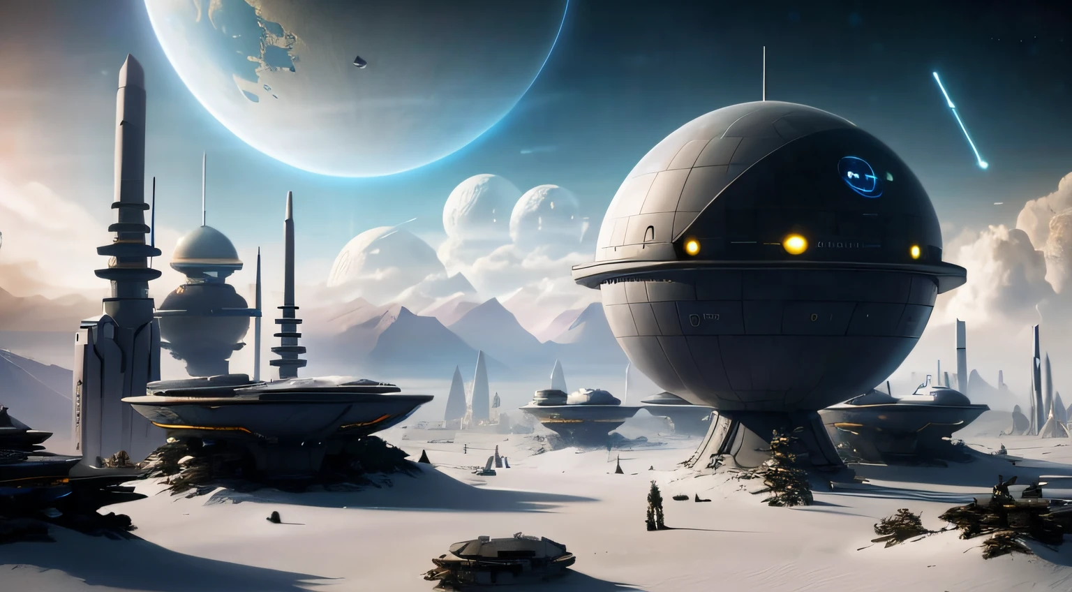 Close-up of future city,There a huge sphere in the middle, concept art destiny, Sci-Fi Fantasy Wallpapers, Beautiful sci-fi art, Sci-fi landscape, photo of a dyson sphere, Radio and buzzer high, sci fi epic digital art, detailed sci-fi art, science fiction digital art, Sci-fi landscape