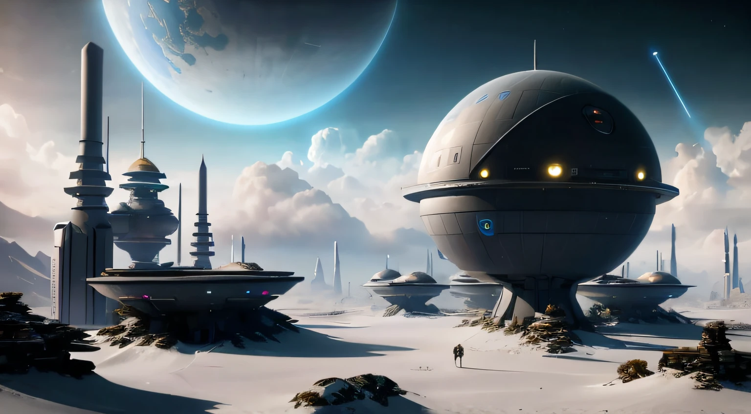 Close-up of future city，There  a huge sphere in the middle, concept art destiny, Sci-Fi Fantasy Wallpapers, Beautiful sci-fi art, Sci-fi landscape, photo of a dyson sphere, Radio and buzzer high, sci fi epic digital art, detailed sci-fi art, science fiction digital art, Sci-fi landscape