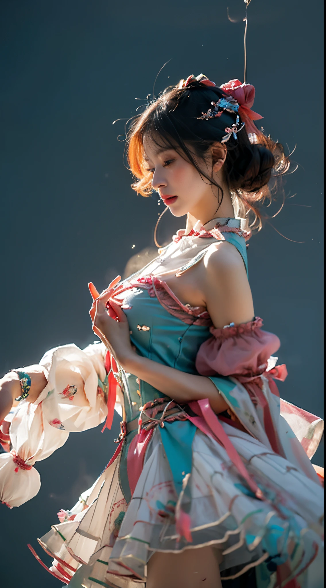  strokes of flowers, 1 Sister, Alone, Hanfu, Old_china idol_architecture, flower  field, flowers blooming, (White smoke:1.hot reality:1.4), tangled, datura, wring, offcial art, Unity8k wallpaper, ultra - detailed, Beautiful and beautiful, tmasterpiece,Best quality at best, (dynamic angle:1.4), Glowing skin, (Colorful sparks floating:1) Chaos in its most beautiful form, Elegant, Fauvistdesign, Vibrant colors, romantic depth of field exotic_dances, half turtle_Upper part of the body, NSFW, lightand shade contrast, 电影灯光，dilapidated ancient temple，