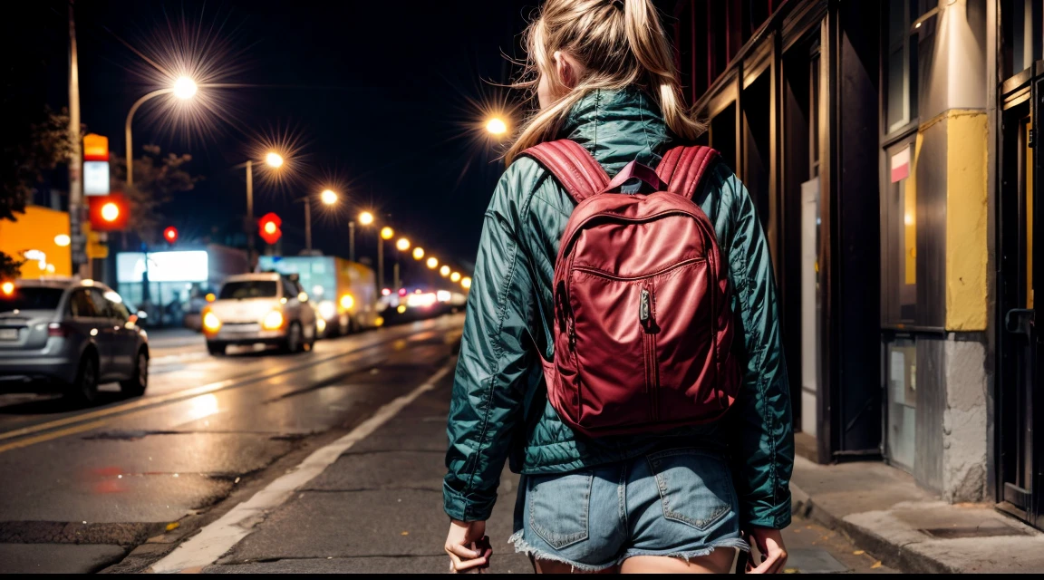Fit woman walking on the street with backpack