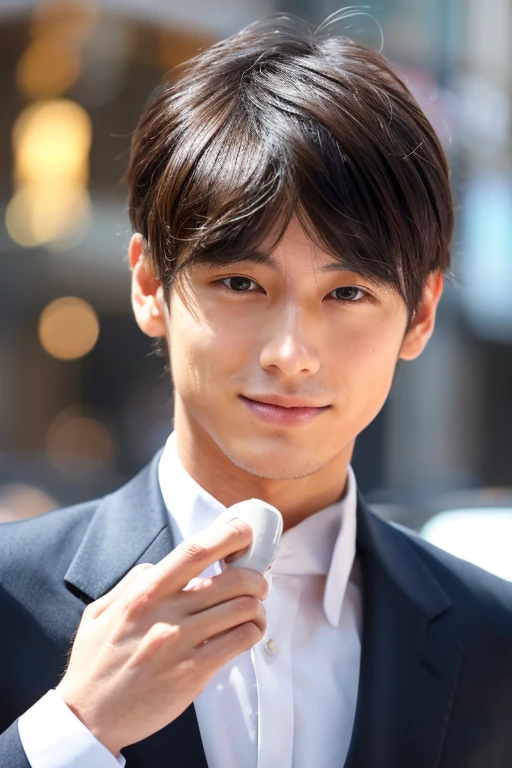 Jumping,twinks,jpn,male in his 20s,I have a smartphone,wears a suit,Have a tan,I have a smartphone,up of face