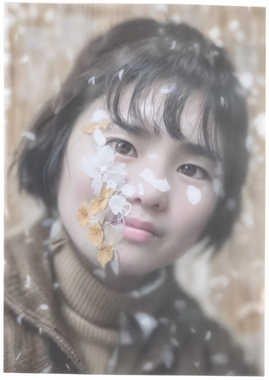 Photo of a wearing a collared shirt, jiyun chae, Kwak Ji-young, Grainy photo of an ugly woman, grainy damaged photo, etsuko miura, photograph of a woman, damaged photo, Realistic old photos, rare classified photos, photo of young woman, Shouko Nishimiya, A young Asian woman reduces photo noise,White,Restore HD pictures,Improve facial features clarity