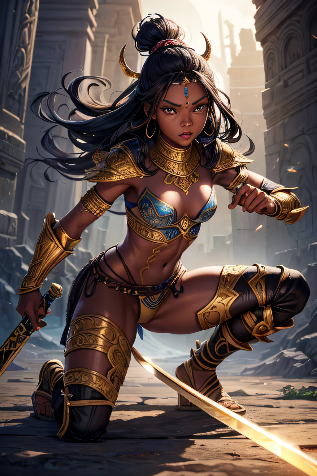 young african teen girl, ancient african warrior, wielding a sword, evil look,,combat stance, facepaint, bodypaint, sexi, small breasts, ancient african battle dress, highly detailed, vibrant appearance, creative behavior, extremly detailed, imaginative, sensual, spontaneous, highest quality, skin texture, intricate details, (cinematic lighting), RAW photo, 8k, masterpiece,best quality,ultra-detailed,very detailed illustrations,extremely detailed,intricate details,highres,super complex details,extremely detailed 8k cg wallpaper,