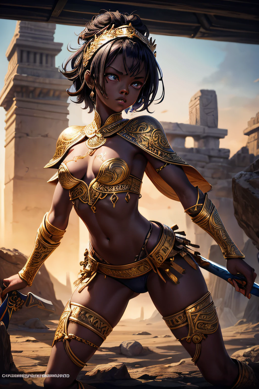 young african teen girl, ancient african warrior, wielding a sword, evil look,,combat stance, facepaint, bodypaint, sexi, small breasts, ancient african battle dress, highly detailed, vibrant appearance, creative behavior, extremly detailed, imaginative, sensual, spontaneous, highest quality, skin texture, intricate details, (cinematic lighting), RAW photo, 8k, masterpiece,best quality,ultra-detailed,very detailed illustrations,extremely detailed,intricate details,highres,super complex details,extremely detailed 8k cg wallpaper,