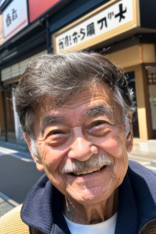 man looking at smartphone,I'm so happy I'm jumping up and down,a smile,70-year-old man in Japan,I have a smartphone,I have a smartphone,up of face