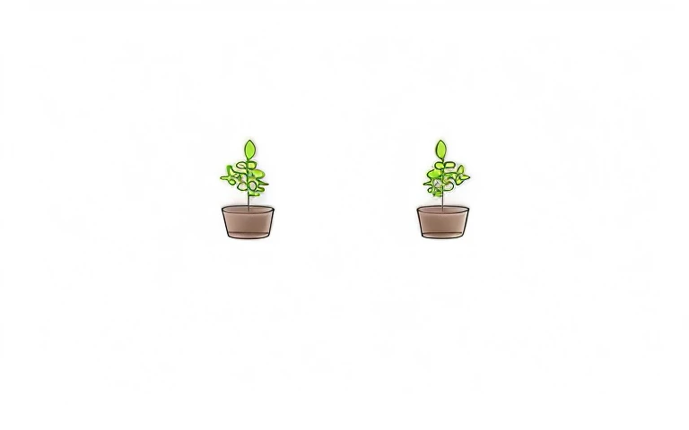Two small saplings in two pots on a white surface