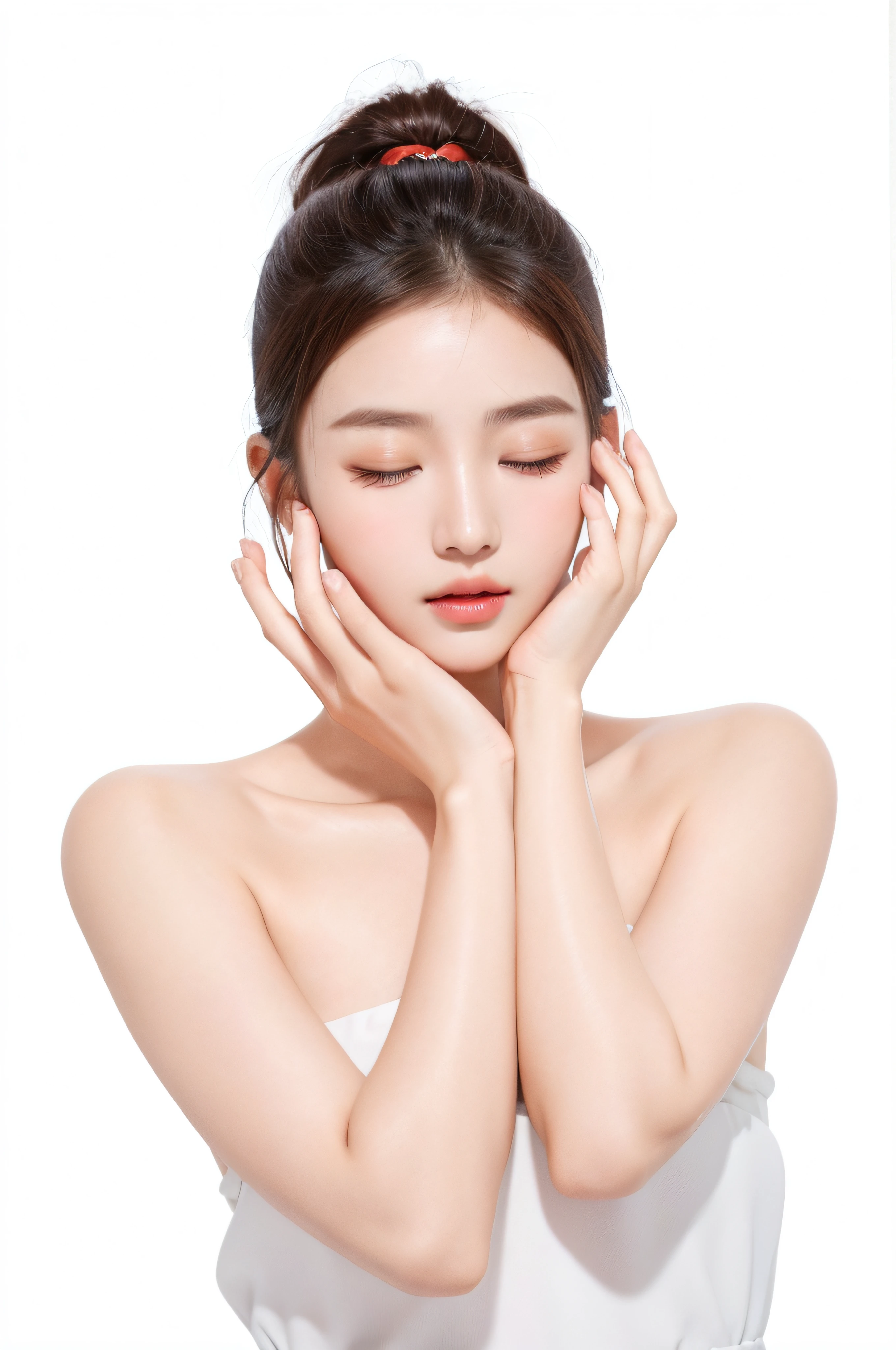 Facial Qi and blood are sufficient，The woman has her eyes closed，beautiful young korean woman, clean face and body skin, Young and cute Korean face, korean woman, gorgeous young korean woman, radiant skin face, woman with porcelain skin, smooth glowing skin, Asian beautiful face, Korean facial features, skin care, smooth healthy skin, skin care