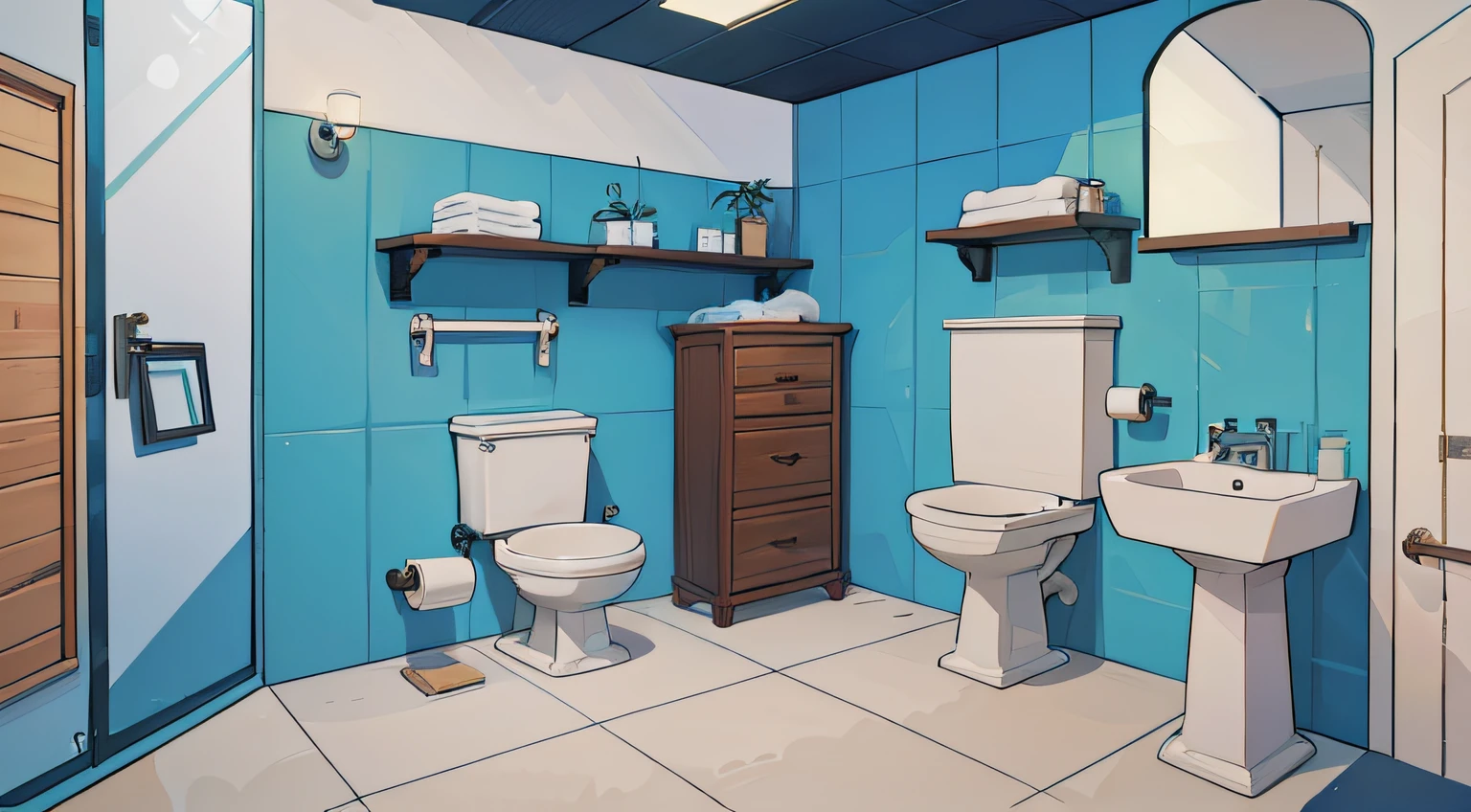 Large bathroom with shower cabin , Toilets , Luxury sink and mirror