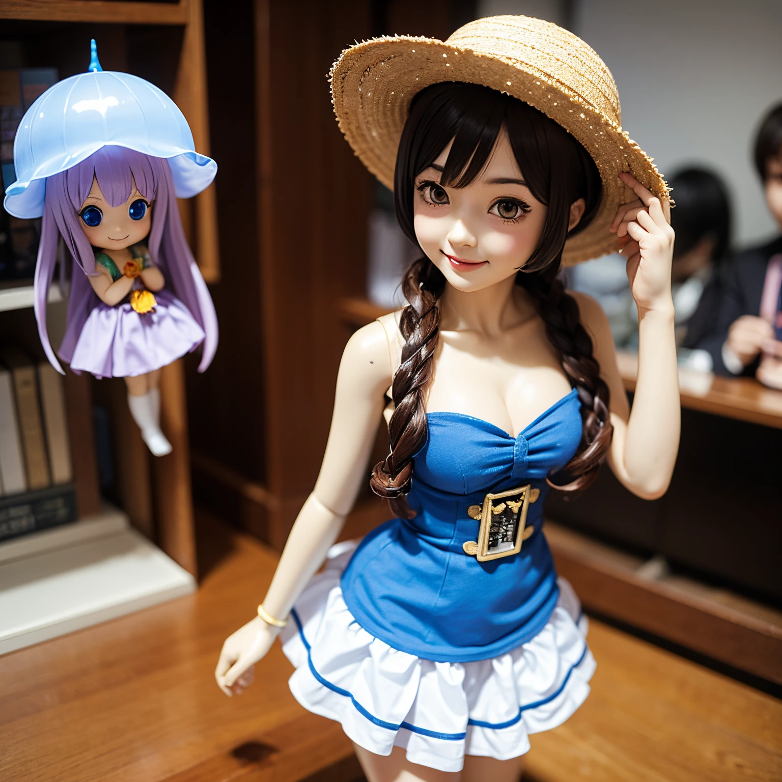 Long shot, doll dressed in flight, doll wearing one piece and straw hat, photo of PIXIV contest winner, pop-up parade figure, Good Smile Company anime style, jellyfish, anime figure, Good Smile Company fantasy