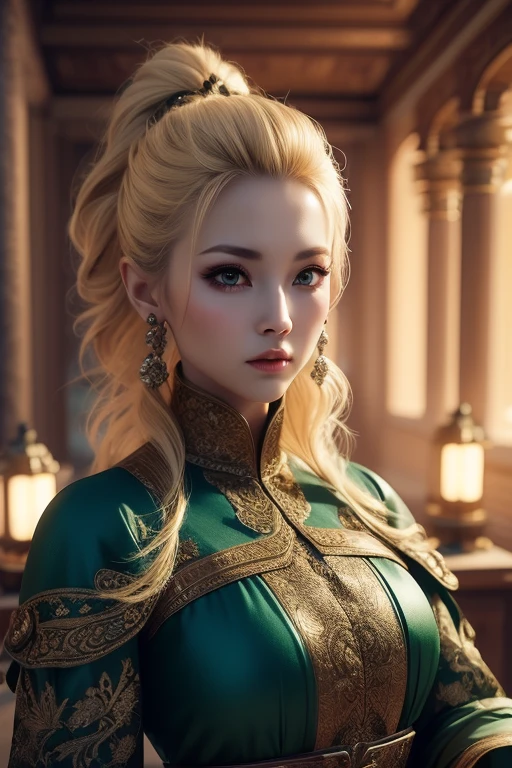 1girl, masterpiece, best quality, 8k, detailed skin texture, detailed cloth texture, beautiful detailed face, intricate details, ultra detailed, a european girl, green eyes, blonde curly hai, 3D character, Medieval Knight