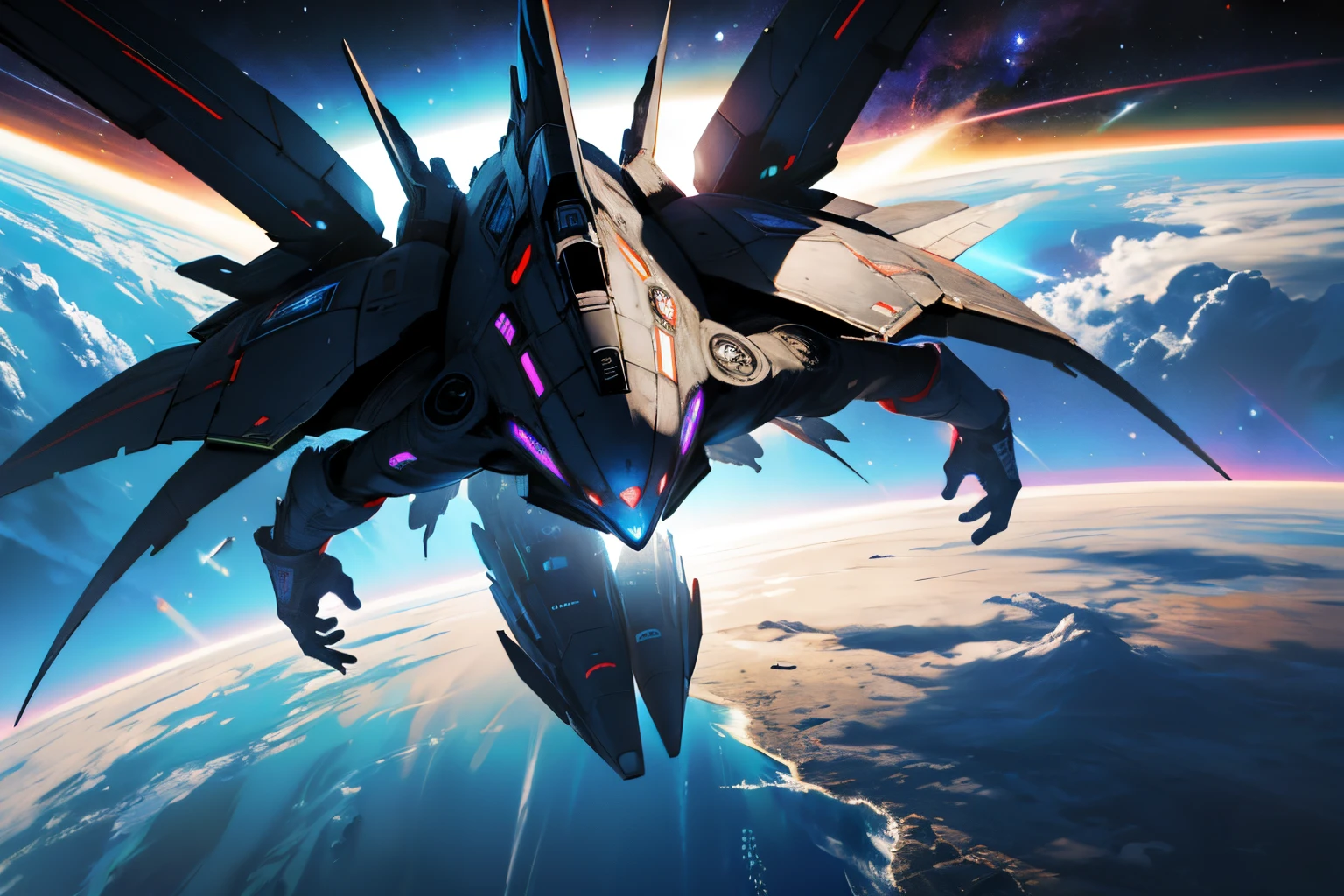 Hero fighting a giant spaceship in space