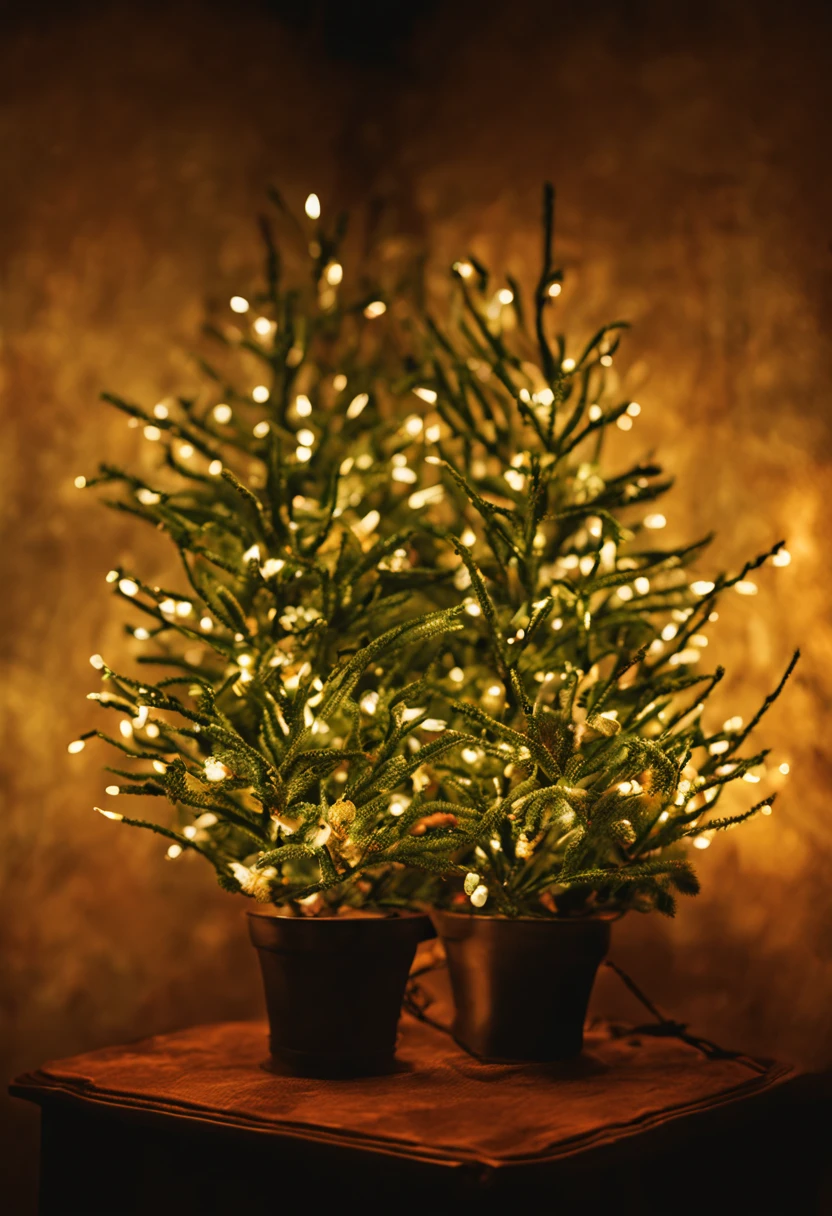 (realistic photography, high detail), many Christmas lights in home, green Christmas decorations, diffused light.
