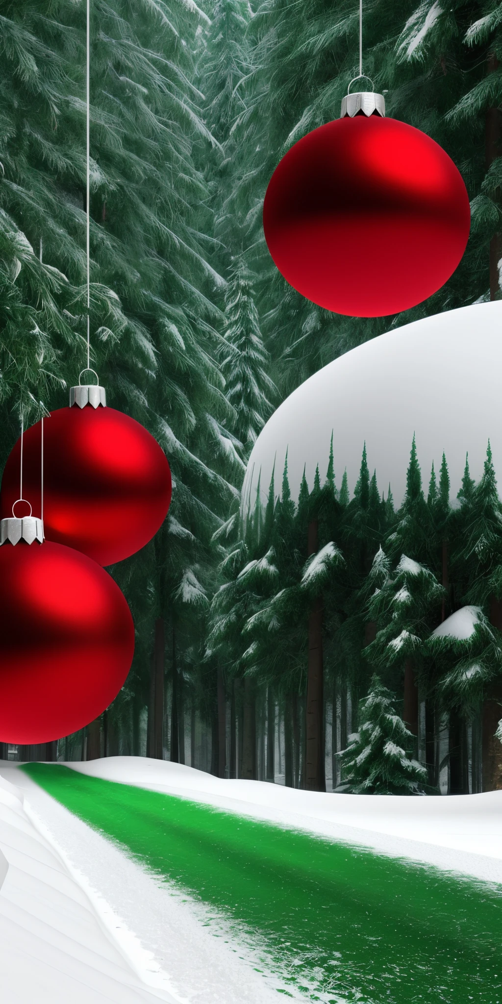 Christmas, green and red scenes, snow on the ground, white snow on the ground, Snow on the ground, Ground around the Earth, Earth Surface vector graphics, Terrain vector graphics, Glass texture, Translucent texture, Gloss finish, Masterpiece, High detail, High quality, best quality, accuracy, Surrealism, Atmospheric distance, 3d rendering, cg texture