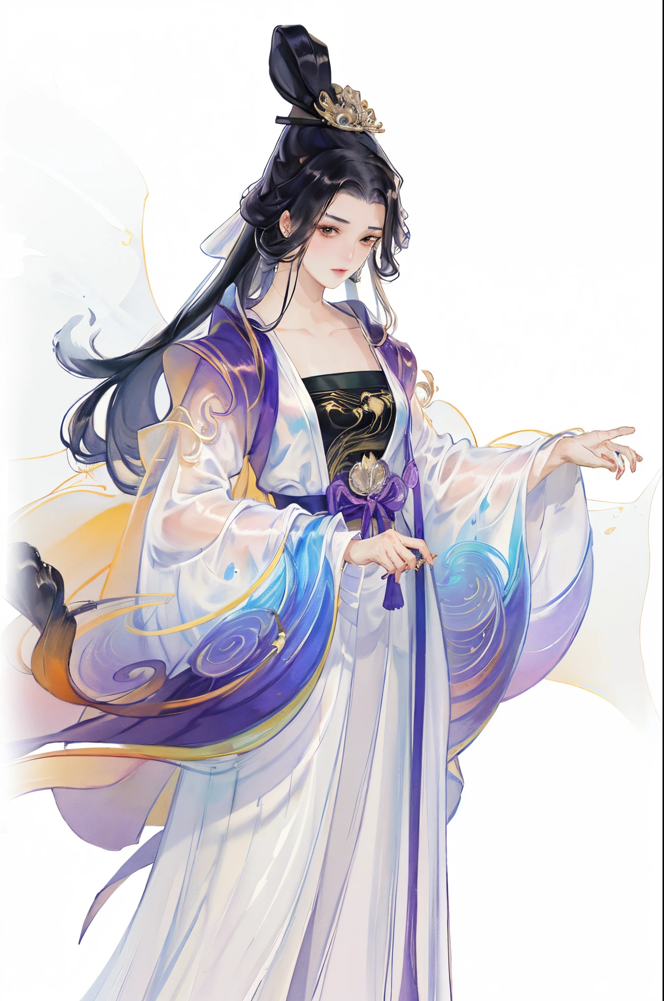 Best quality at best, 超高分辨率, (((1 girl))),(Long black hair), game fairy, Hanfu, Yarn, Flowing light yarn, jewelry, (focal), (((Colorful))), particle fx , tmasterpiece, Best quality at best, beautiful painted, meticuloso, highly  detailed, (tmasterpiece, Best quality at best） CG unified 8K wallpaper，tmasterpiece，Best quality，ultra - detailed）, Super HD picture quality，Clear face