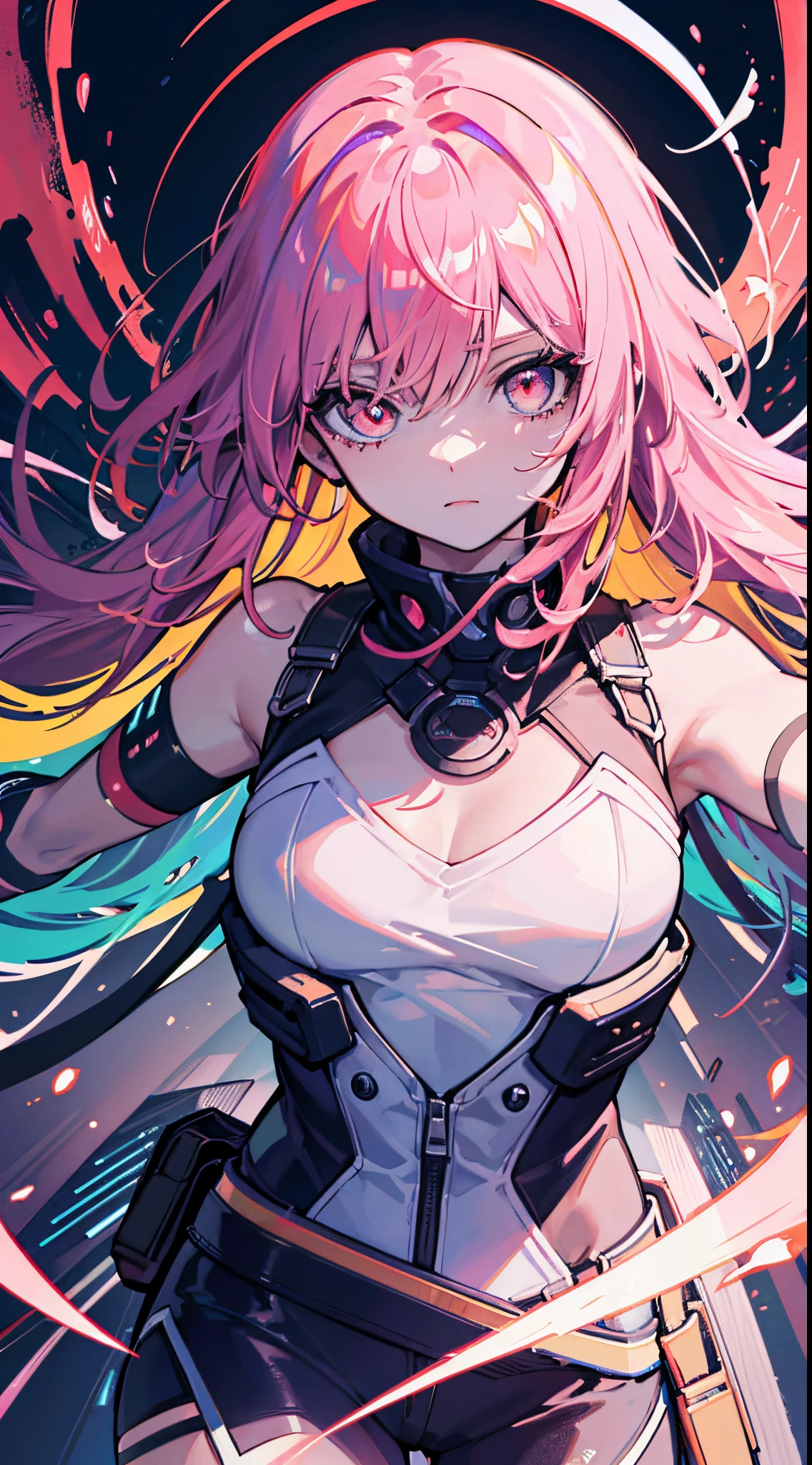 glowing eyes, colourful glowing hair, anime style, high detail, Futurism, glowing light, UHD, retina, masterpiece, ccurate, anatomically correct, textured skin, super detail, high details, high quality, award winning, best quality, highres