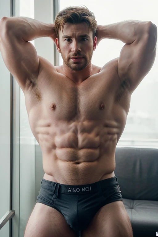 chris evans is a hot single father, muscular body, massive bulge, tatooed arms