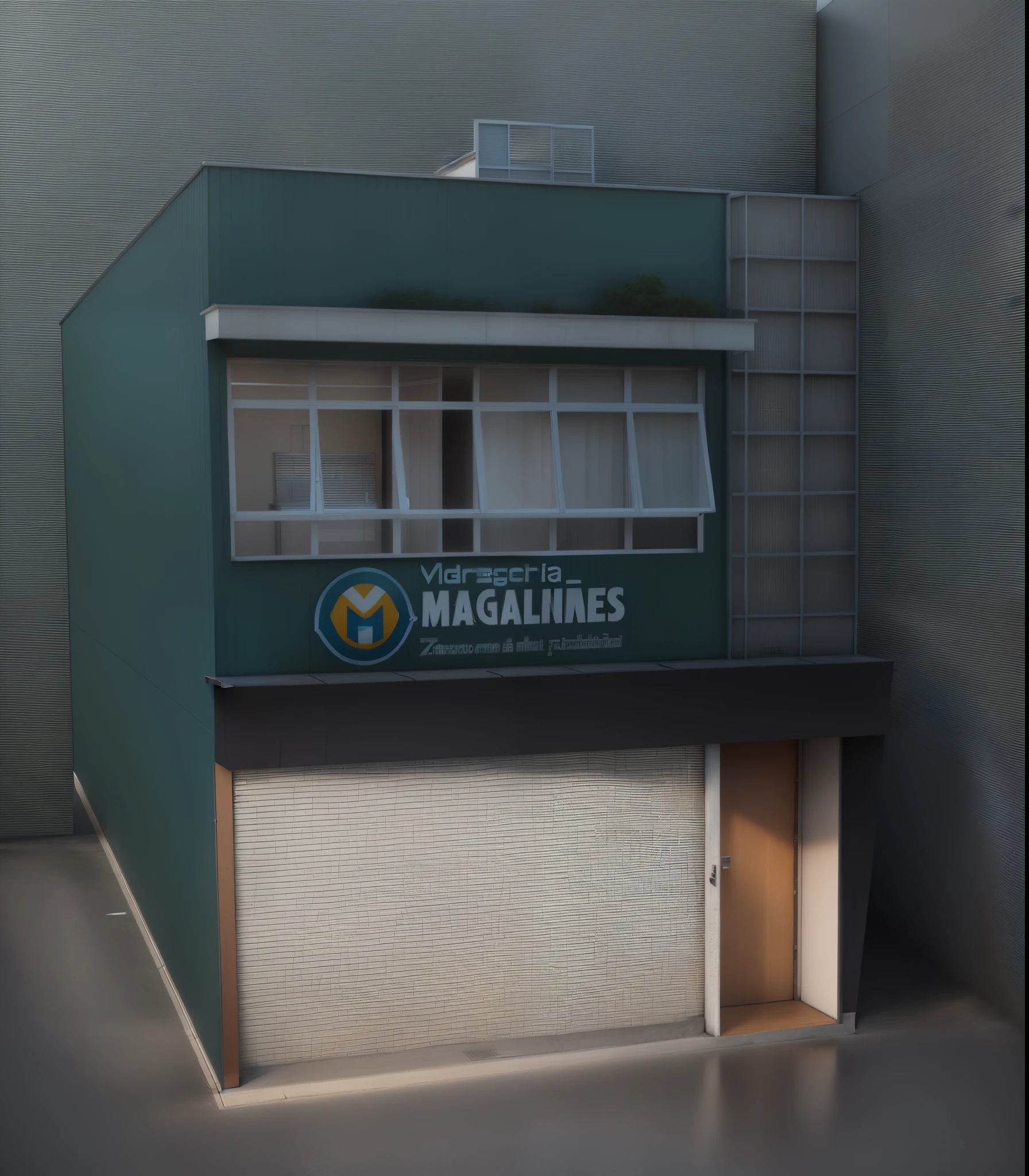 a drawing of a building with a sign that says magalines, Directed by: Maximilian Cercha, Directed by: Ramon Silva, vista frontal, Vista frontal, renderizar 3 d, Loja, Fachada Freddy Mamani Silvestre, Directed by: Ignacio Zuloaga, loja altamente detalhada, 3 d renders, by Francisco Zúñiga, Processado
