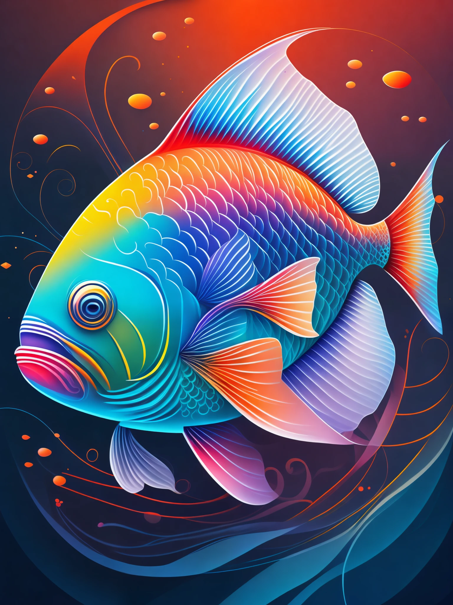 the colorful abstract of fish, (colorful,high detailed,vector-art)