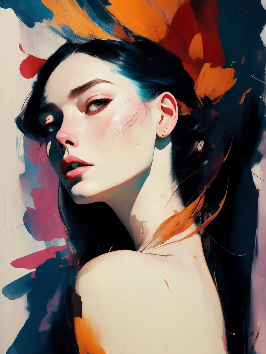 there ugliness in beauty, but there also beauty in ugliness. in the style of adrian ghenie, esao andrews, jenny saville, edward hopper, surrealism, dark art by james jean, takato yamamoto, inkpunk minimalism, A beautiful woman in a pose, in spring, artbook, game_cg, Japanese, Plump,Portrait of a stunningly beautiful, fashion editorial, studio photography, magazine photography, pointed nose, blurry background
