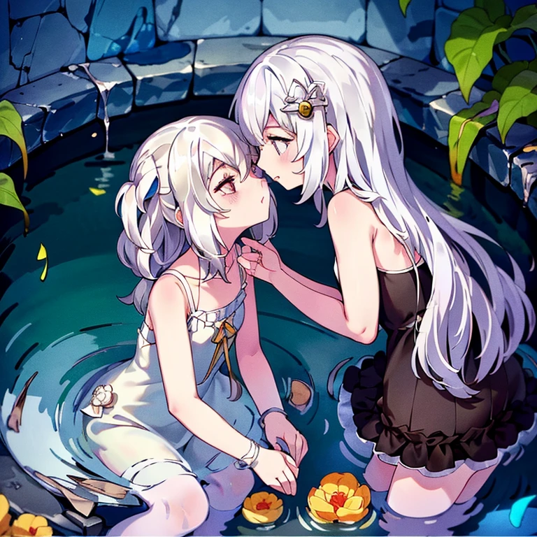 White hair、length hair、White-eyed、bathing in water、profile、kirakira、sunlights、rainbows、kawaii、fleeting