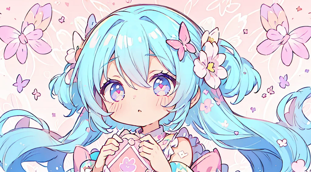 (Pastel background:1.2), patterned background, (Small graffiti everywhere), The entire background is filled with a repeating pattern of cute hearts...., Stars, butterflys, Background with flowers and other cute things:1.2)