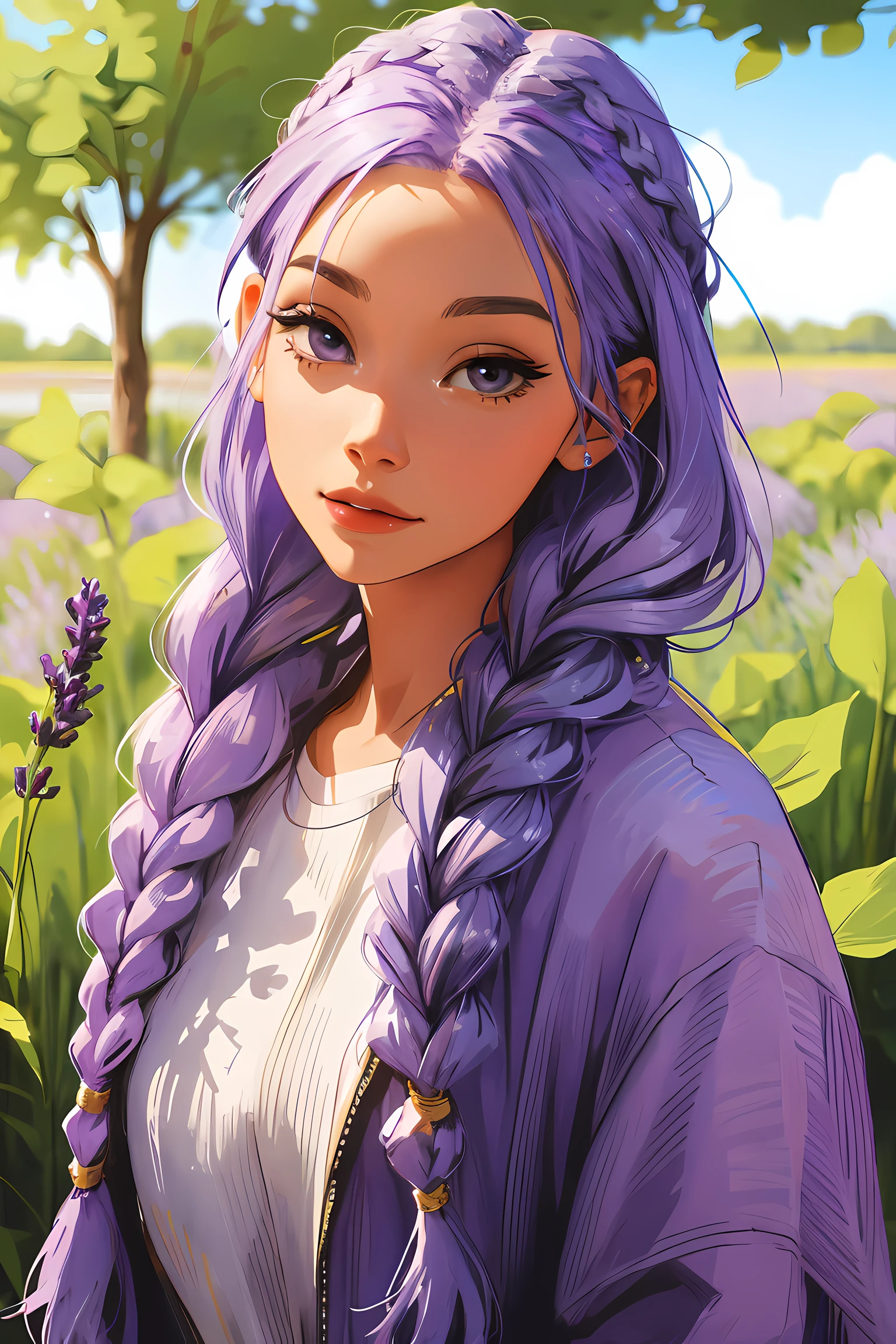 Woman with lavender hair and braids
