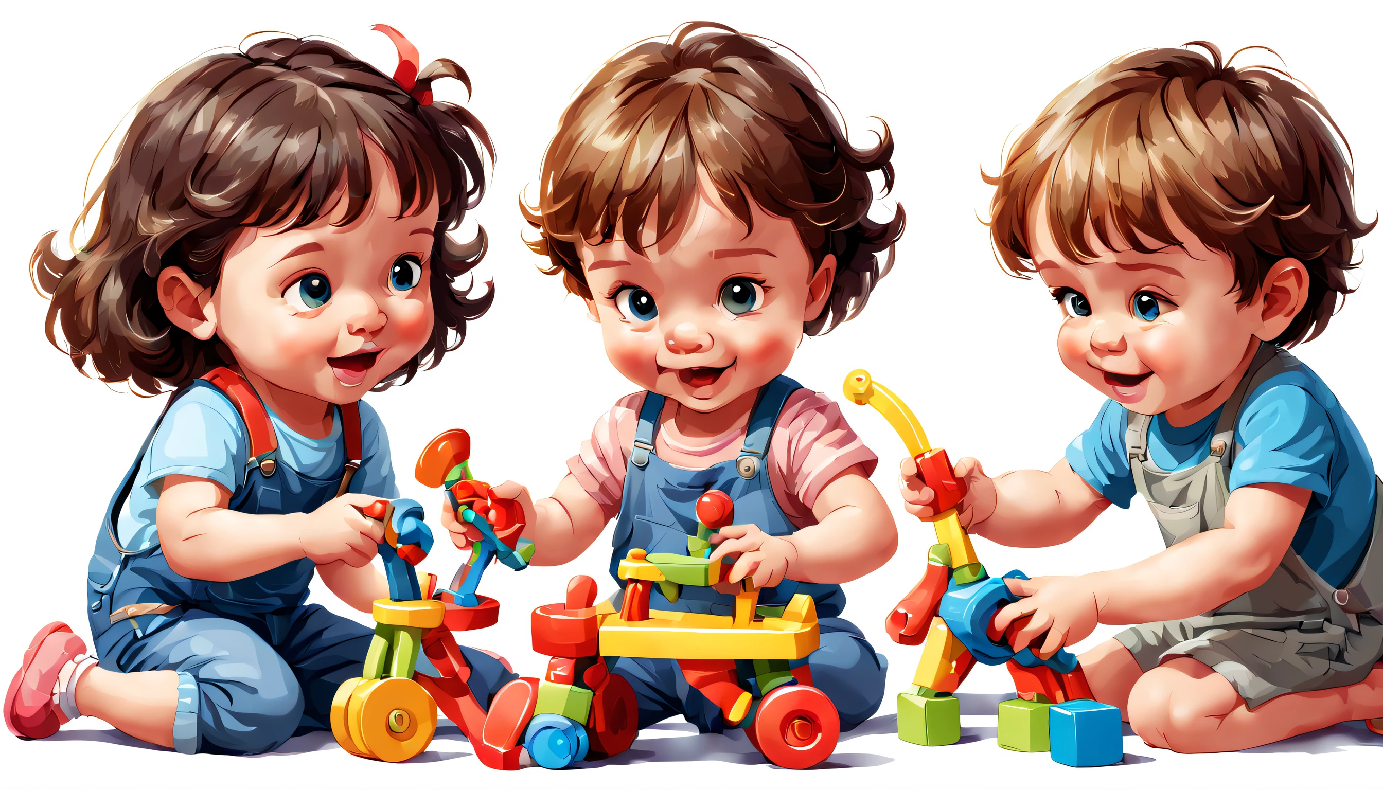 Kinder spielen mit Spielzeug, Farbenfrohes Design, Detaillierte Abbildungen, Hohe Detailgenauigkeit