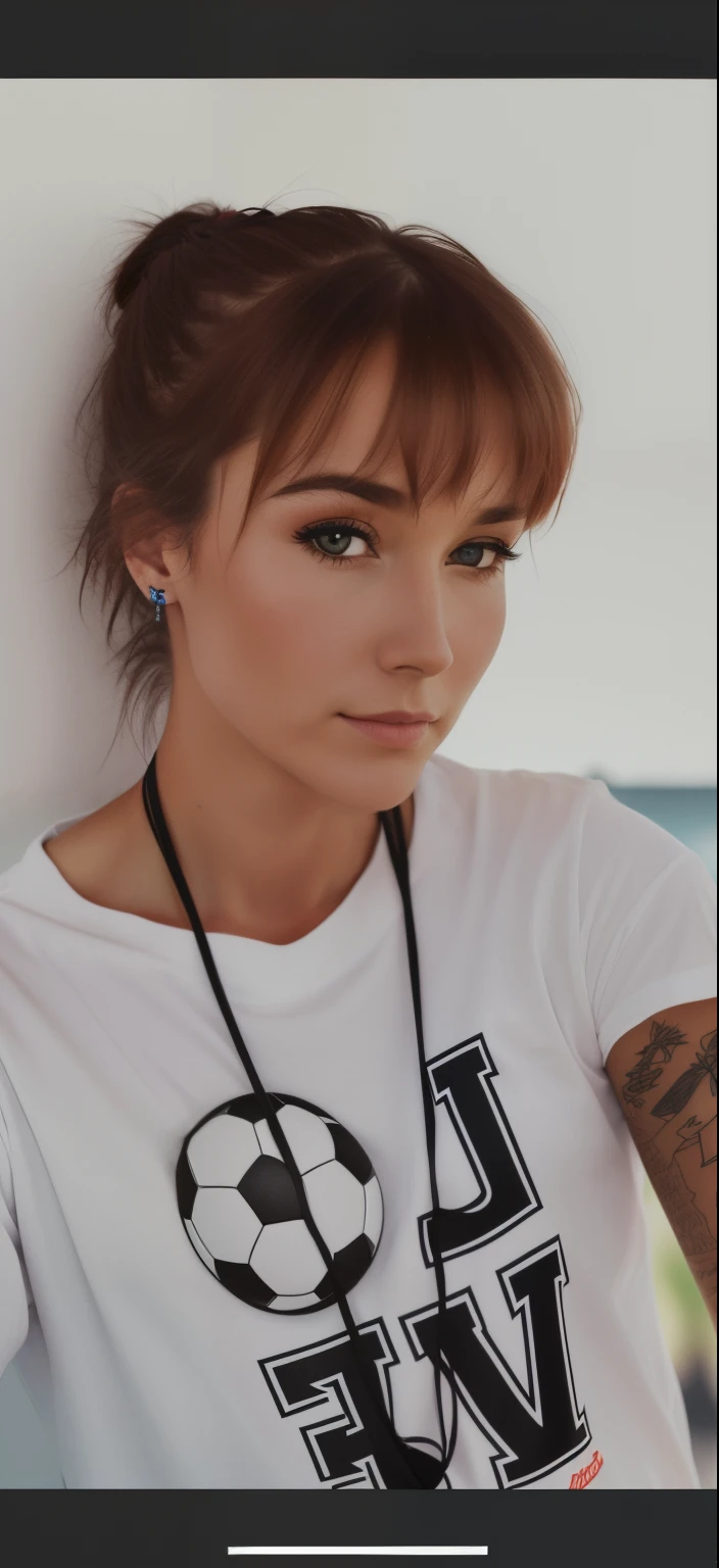 there  a woman with a soccer ball on her neck, profile image, dressed in a white t shirt, profile pic, linn olofsdotter, magdalena andersson, magalie villeneuve, magdalena radziej, ilse gort, inspired by Lale Westvind, aleksandra waliszewska, marthe jonkers