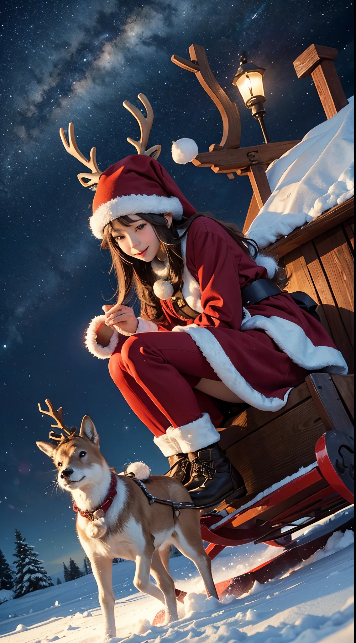 natta、milkyway、reindeer、Sled、santa claus、girl waiting