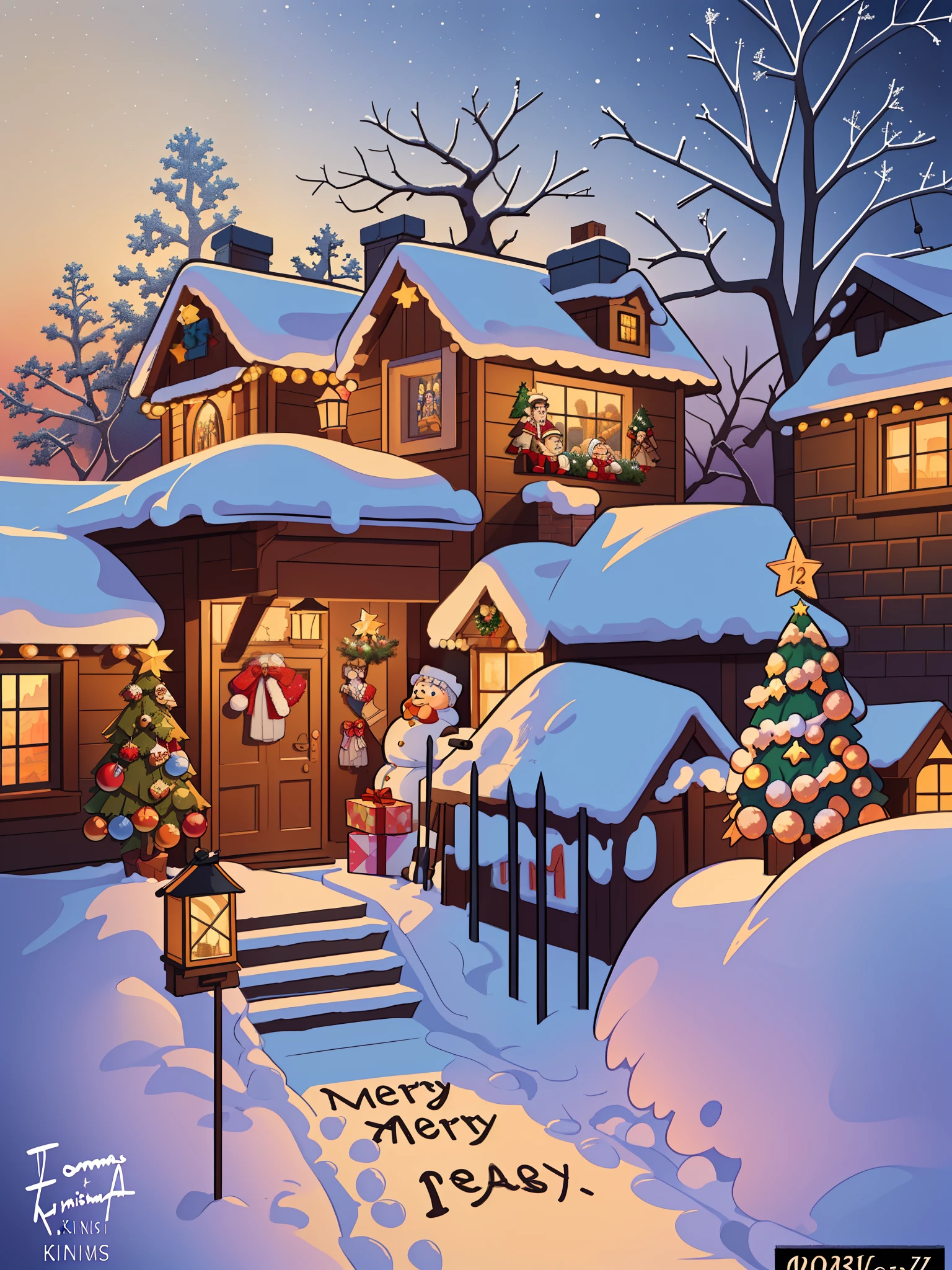 Christmas scene with a box with letters and a Christmas story in black, Art traditionnel, The Christmas Eve in Winter, Nouveau à réveillon, ( ( Thomas Kinkade ) ), vacances, (((Thomas Kinkade))), Contexte de la maison, very realistic, !!beau!!, Thomas Kinkade CFG _ Echelle 9, HQ very detailed, beautiful artwork, immaculately detailed