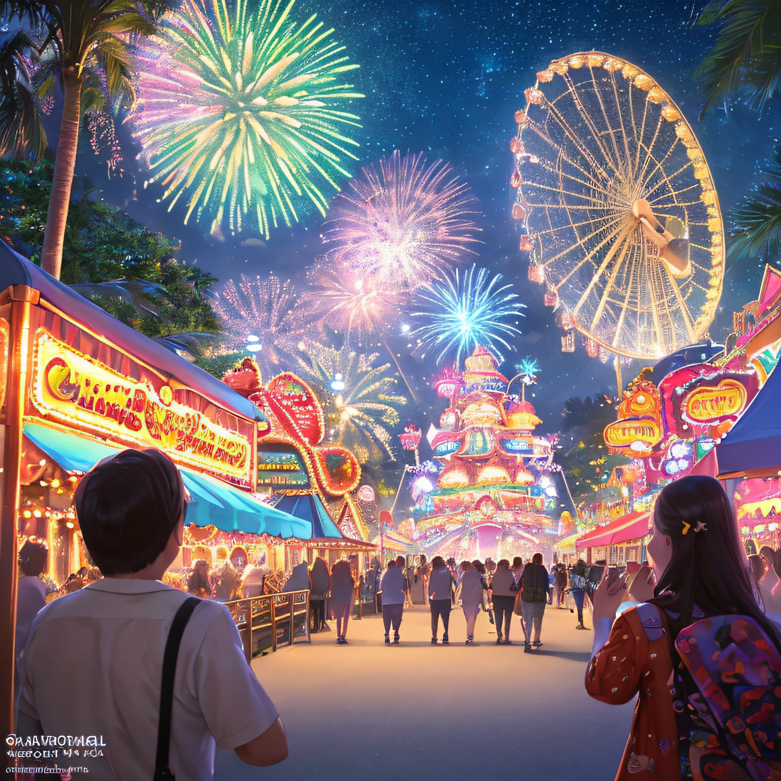 (Best quality at best,4K,8K,A high resolution,tmasterpiece:1.2),ultra - detailed,(actual,realisticlying,Photorealistic:1.37),An amusement park,orgy,parks,disney concept art style,concept-art,Beautiful detailed furry panda,Panda Exhibition,Thrilling roller coaster,spectacular fireworks,Amazing landscape,Enchanted castle,Whimsical Carousel,Happy kids,The family had a great time,excited expression,starry night sky,Colorful neon lights,Lively atmosphere,upbeat music,playful fountain,The garden  in full bloom,Exciting rides,Twist and turn slides,rocking pirate ship,Ferris wheel towers above,Enchanted forest path,Food vendors selling delicacies,spectacular parade,extraordinary fantasy land,arquitetura impressionante,sparkling waterfalls,tropical oasis,Well decorated,happy memories and laughter,Unforgettable experience,Fascinating storytelling,Lively street performances,Vibrant and saturated colors,Magical lighting effects,art painted mural,depth and dimension,Idealized scenes of joy and happiness,perspective and scale,Meticulous attention to detail,Beautiful dreamlike atmosphere,The wonder of nostalgia and childlike fun,Spectacular visual feast.