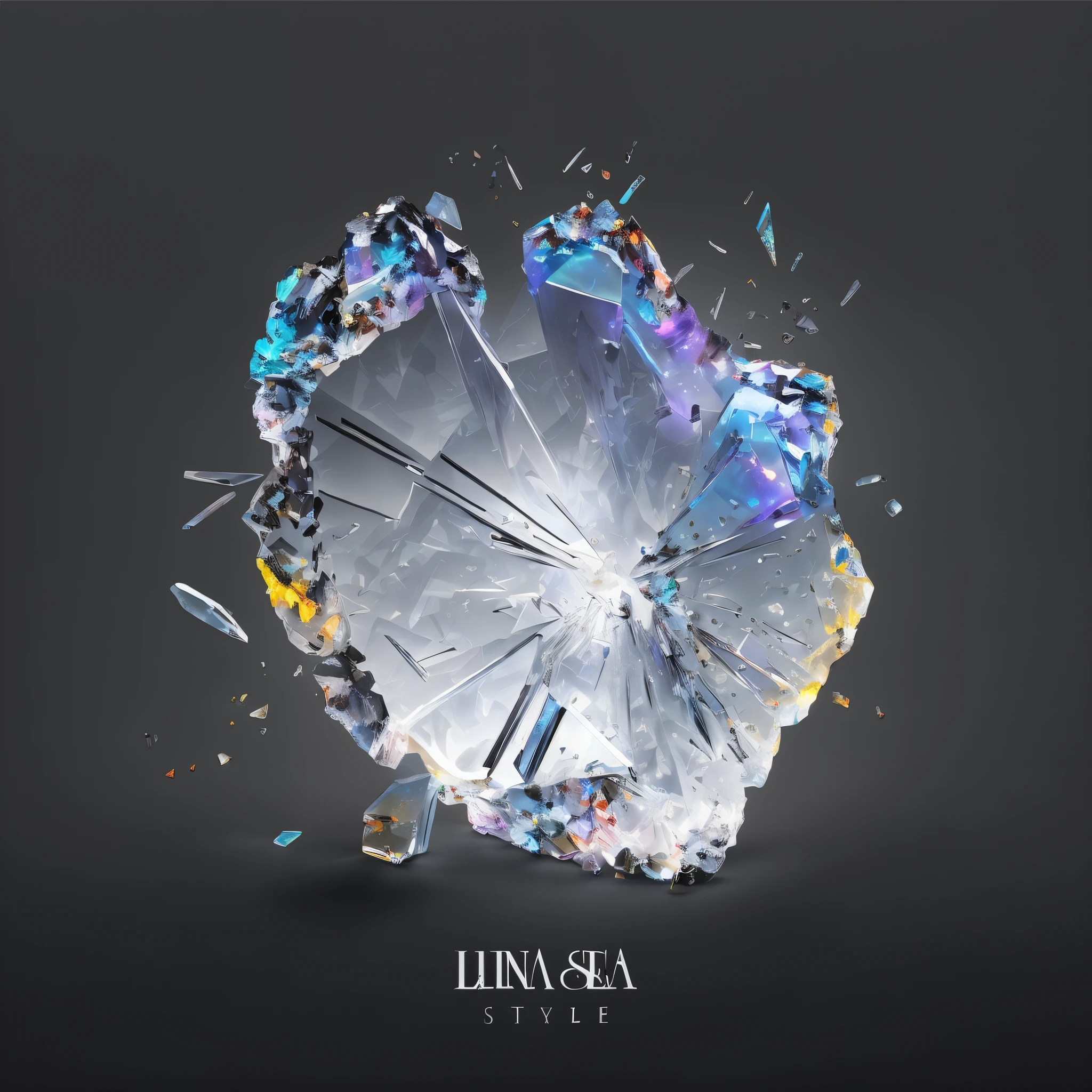 Rough glass shards on black background々Imagen, Abstract album cover, detailed cover artwork, album cover design, official artwork, Photorealistic music album cover, abstract 3 d artwork, very fine border, progressive rock album cover, liminal space style, album artwork, Lisa, art cover, lina, Metal album cover, A hyper-realistic"
