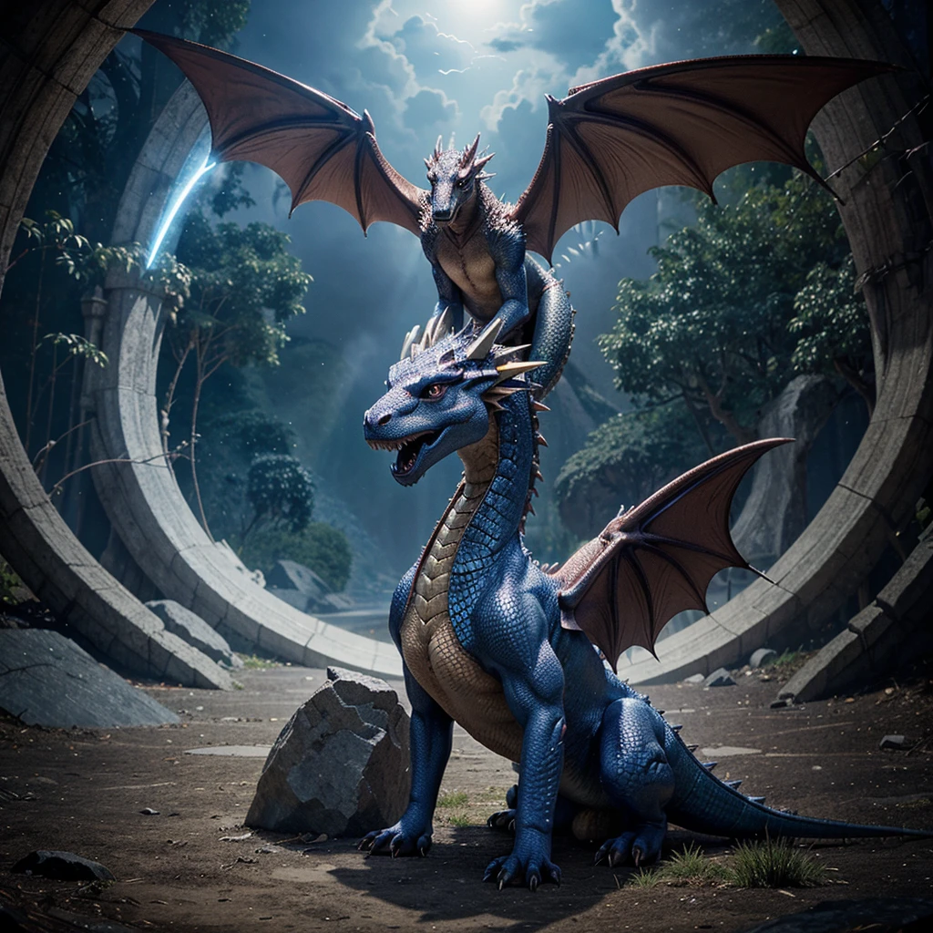 Illustration for a fairy tale about a magic dragon,which emits an invisible biofield in the sky,this biofield reflects the emotions and internal state of other animals,that surround this dragon