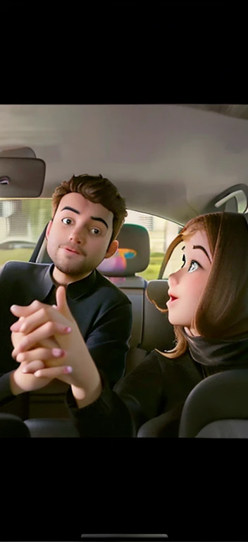 A man and woman sitting in the car holding hands hand up, carpool karaoke, snapchat photo, video screenshot, taco bell drive through, tiktok video, music video, instagram story, low quality images, very very low quality picture, facebook post, night time!, night!!, driving, low quality video, driving, amr elshamy