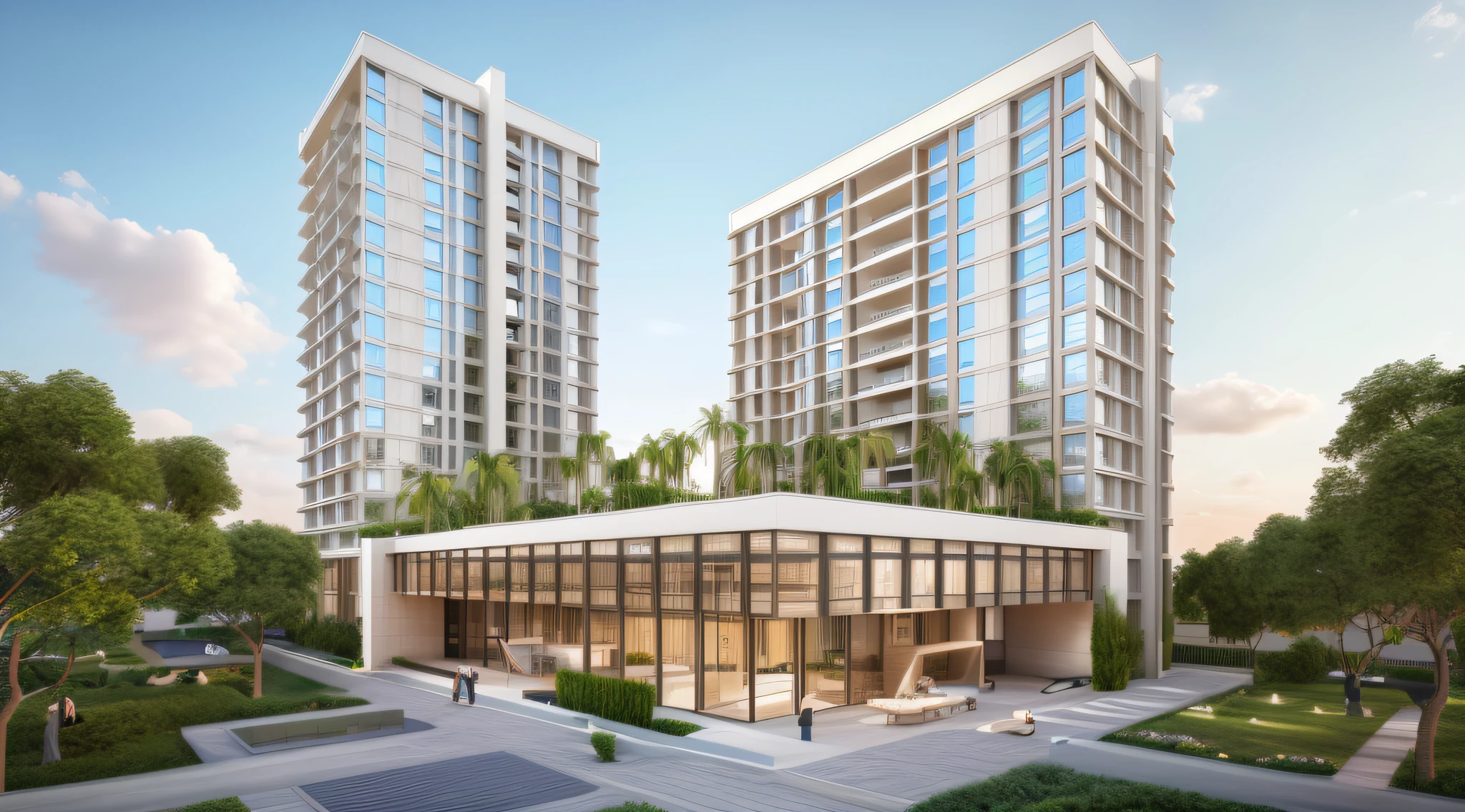 townhouse exterior. administrative agency. modern architecture. On both sides are adjacent houses, behind the developed city