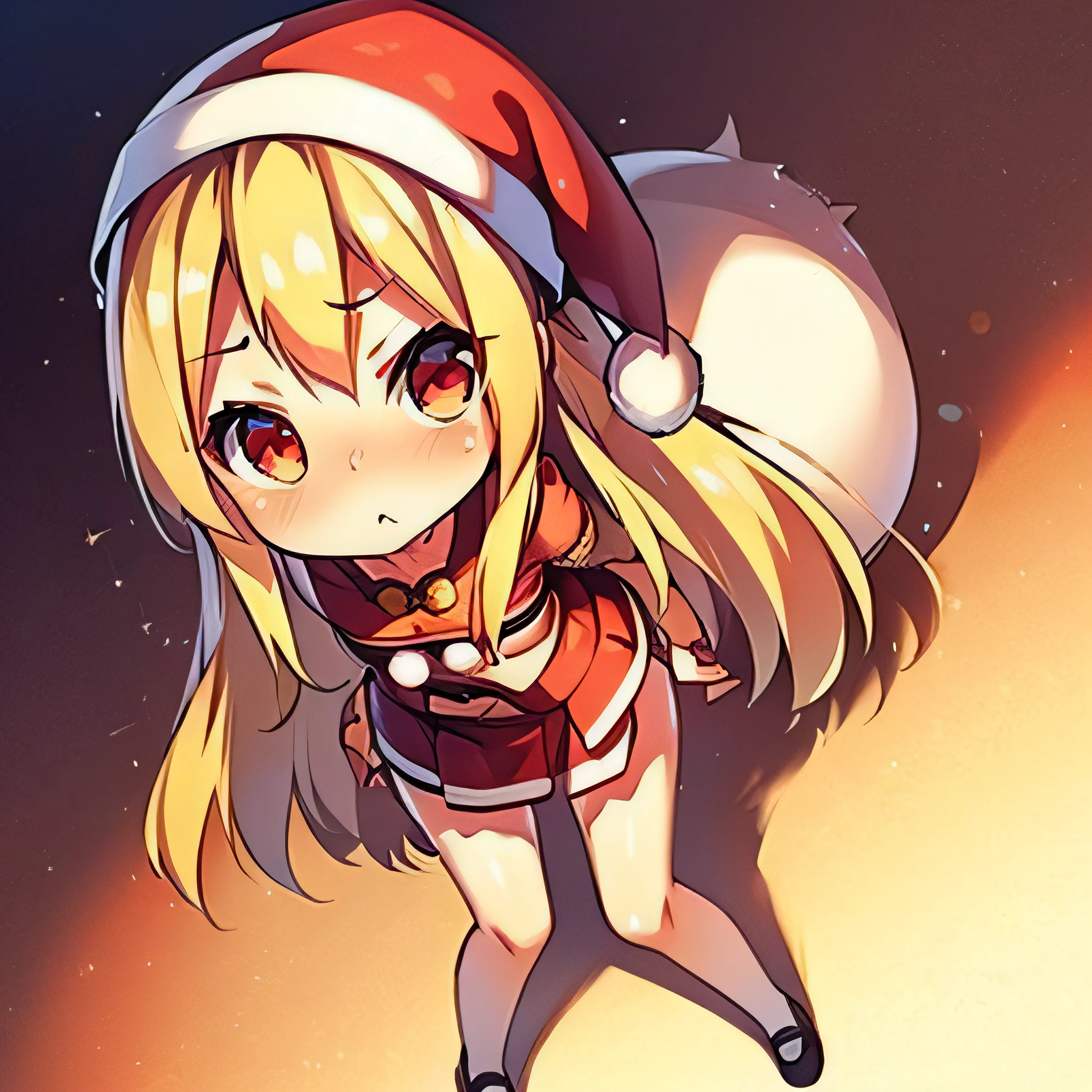 Realistic,(natta), ((2 head body)),Wide Angle,(lascivious),Wide Angle,1girl in,blondehair,((shame)), embarrassed,blushed,Wide Angle,From above,((Mini Skirt Santa Costume)), llight rays, Glow, (masutepiece)