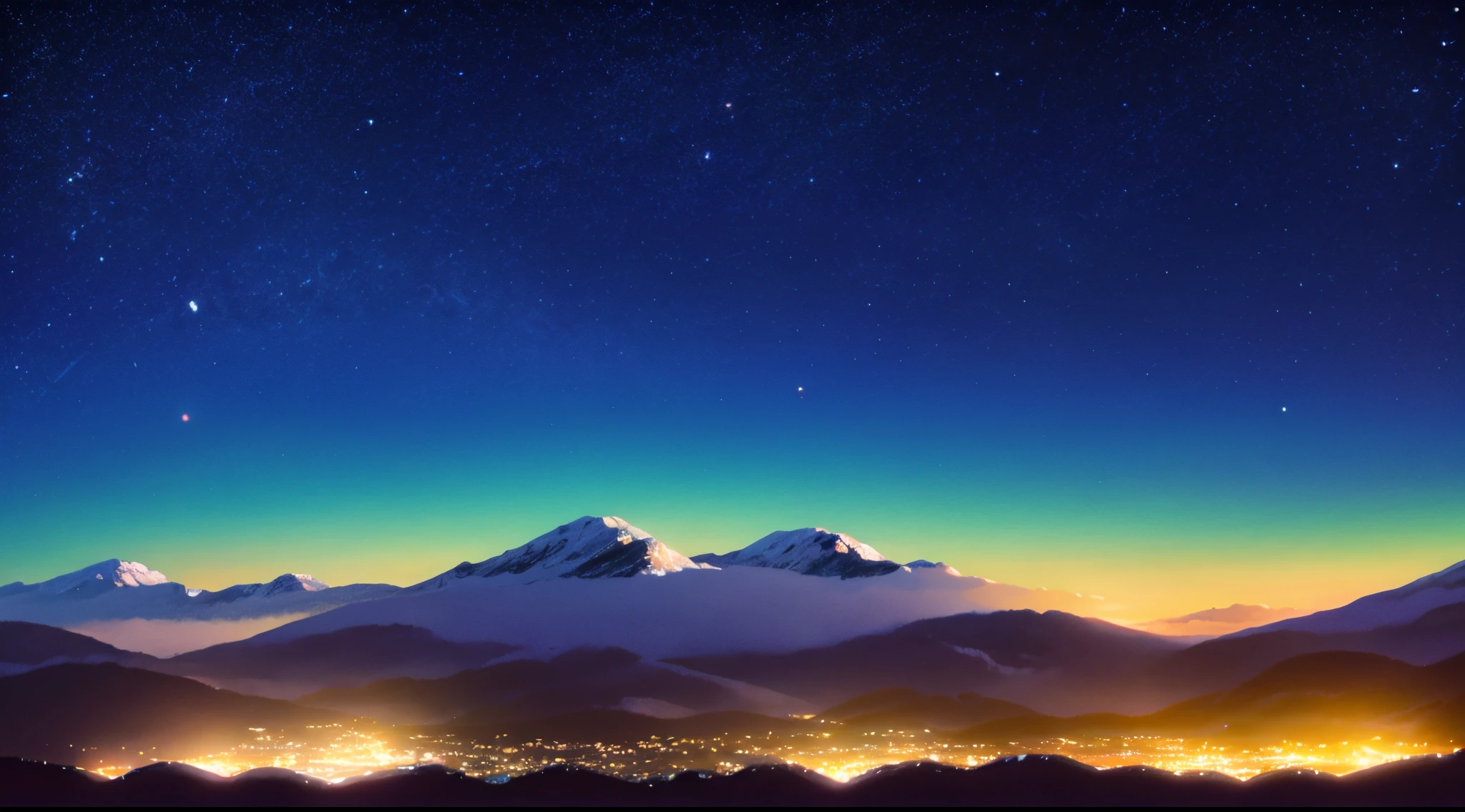 scenecy,nigh sky,brightly,meteors,galactic,Mountain topyself,shoun,looking over city