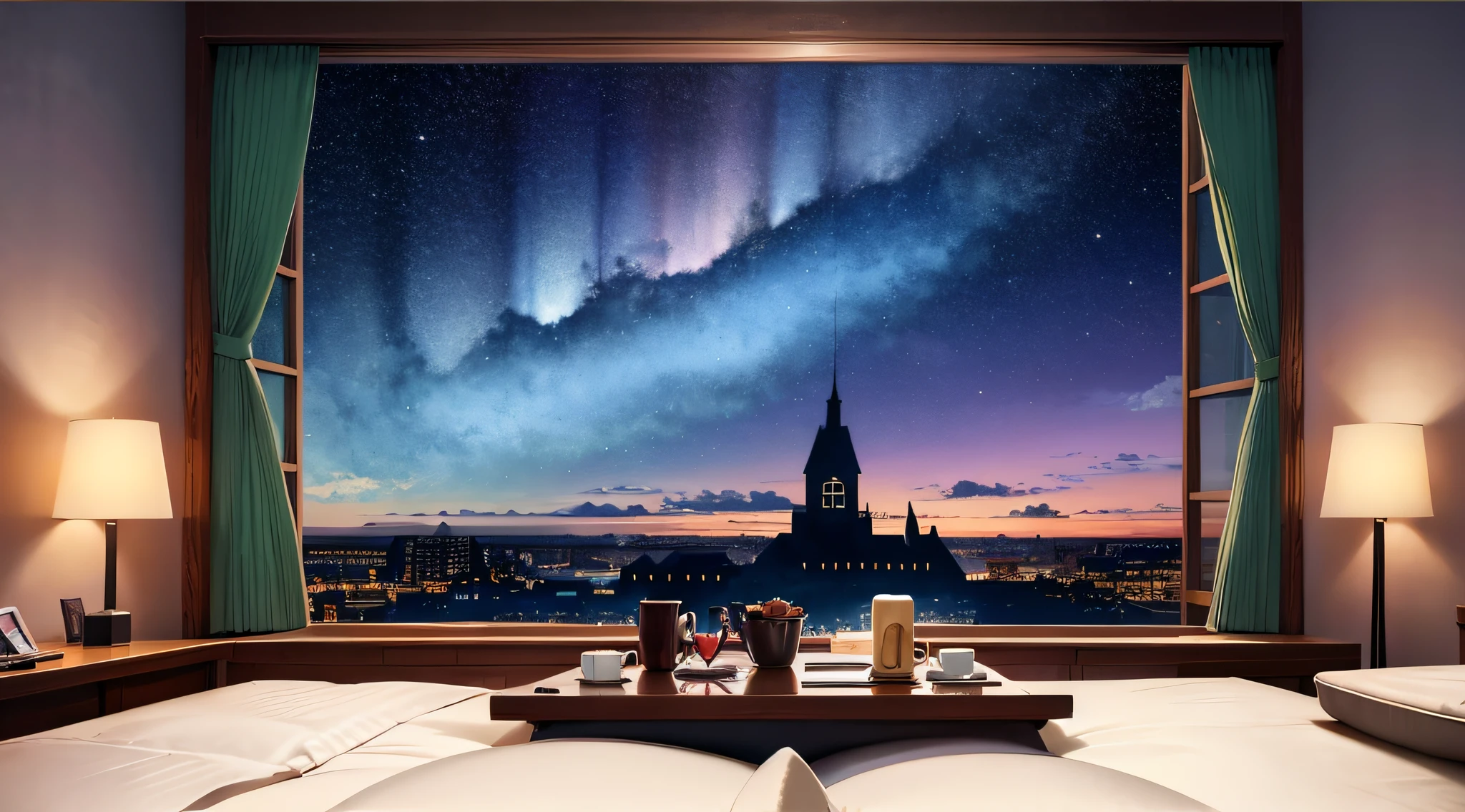 Photo of room with fireplace, Relaxing concept art, Anime background art, Arte conceitual de inverno, Personal room background, anime backgrounds, Anime landscape concept art, Home page background, Starry sky environment in moonlight, beautful view, concept art magical highlight, cozy cafe background, Open window ib background, Anime beautiful peaceful scene, bedroom background,There are no personas