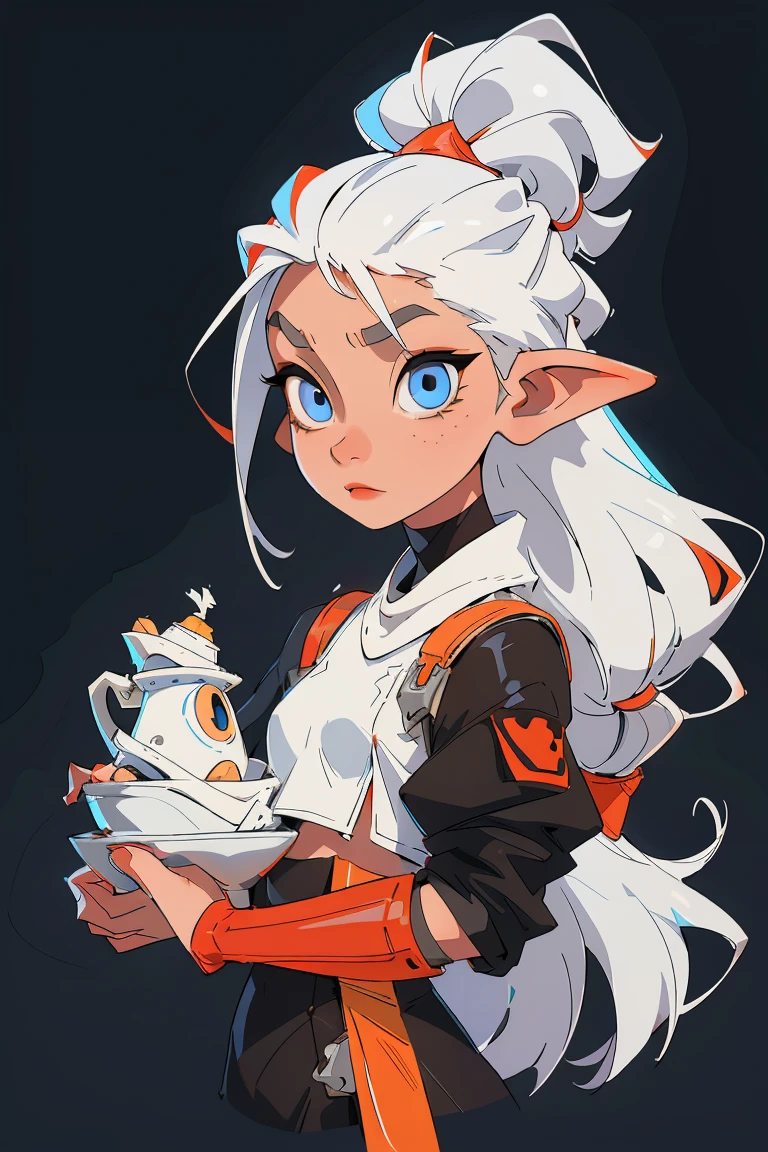 female humanoid with white skin, beautiful eyes, flat illustration, a 20 year-old playful cool young elf, sandara tang, minimalism, vector illustration, by Nikon D850, no Lineart