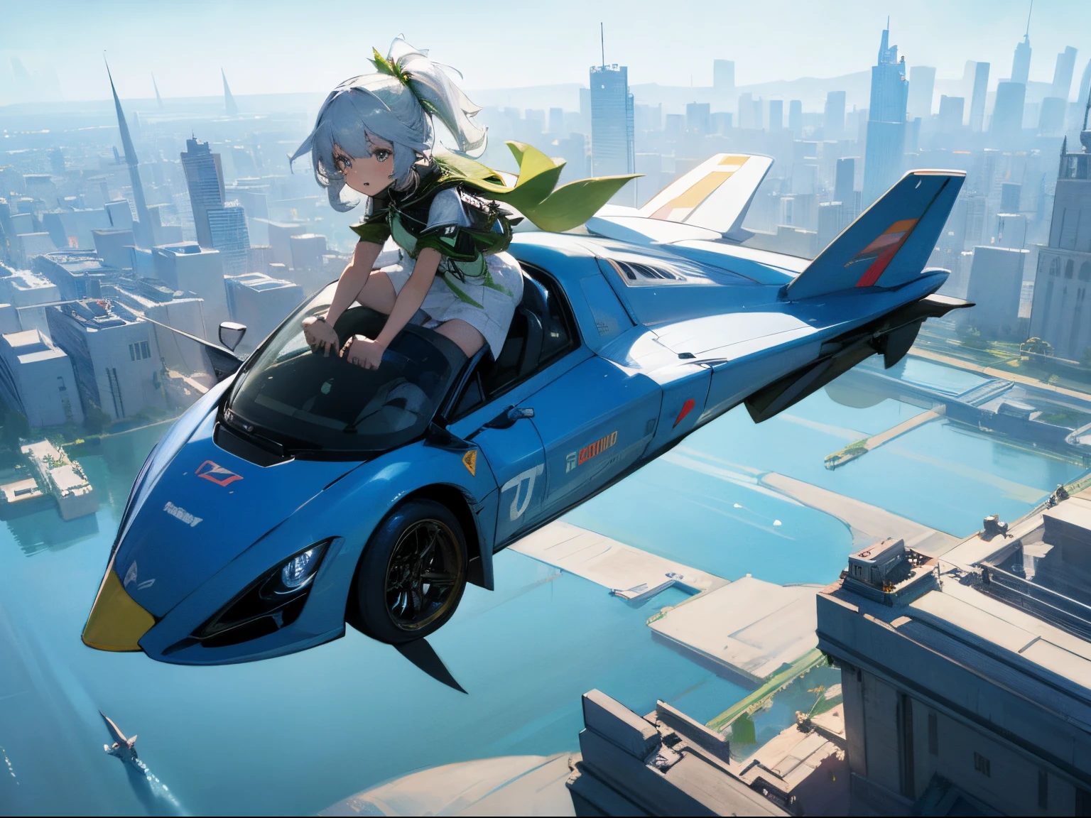 Future City, Girl riding a flying car