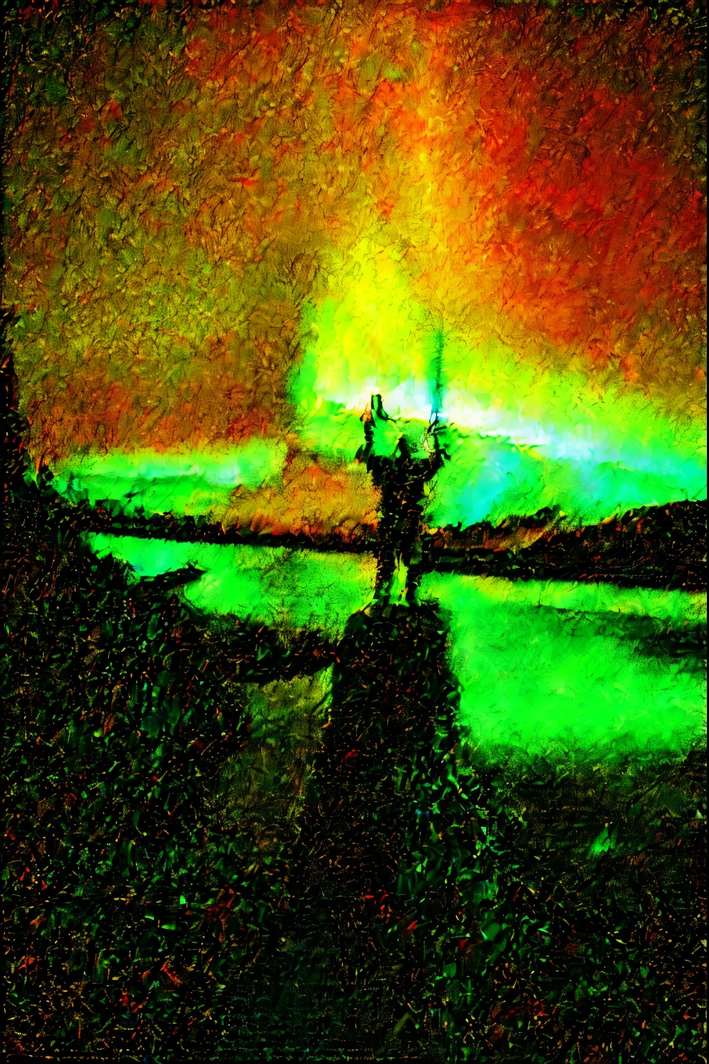 FR4Z3TT4, Man raises sword to the sky,The sky covered with auroras