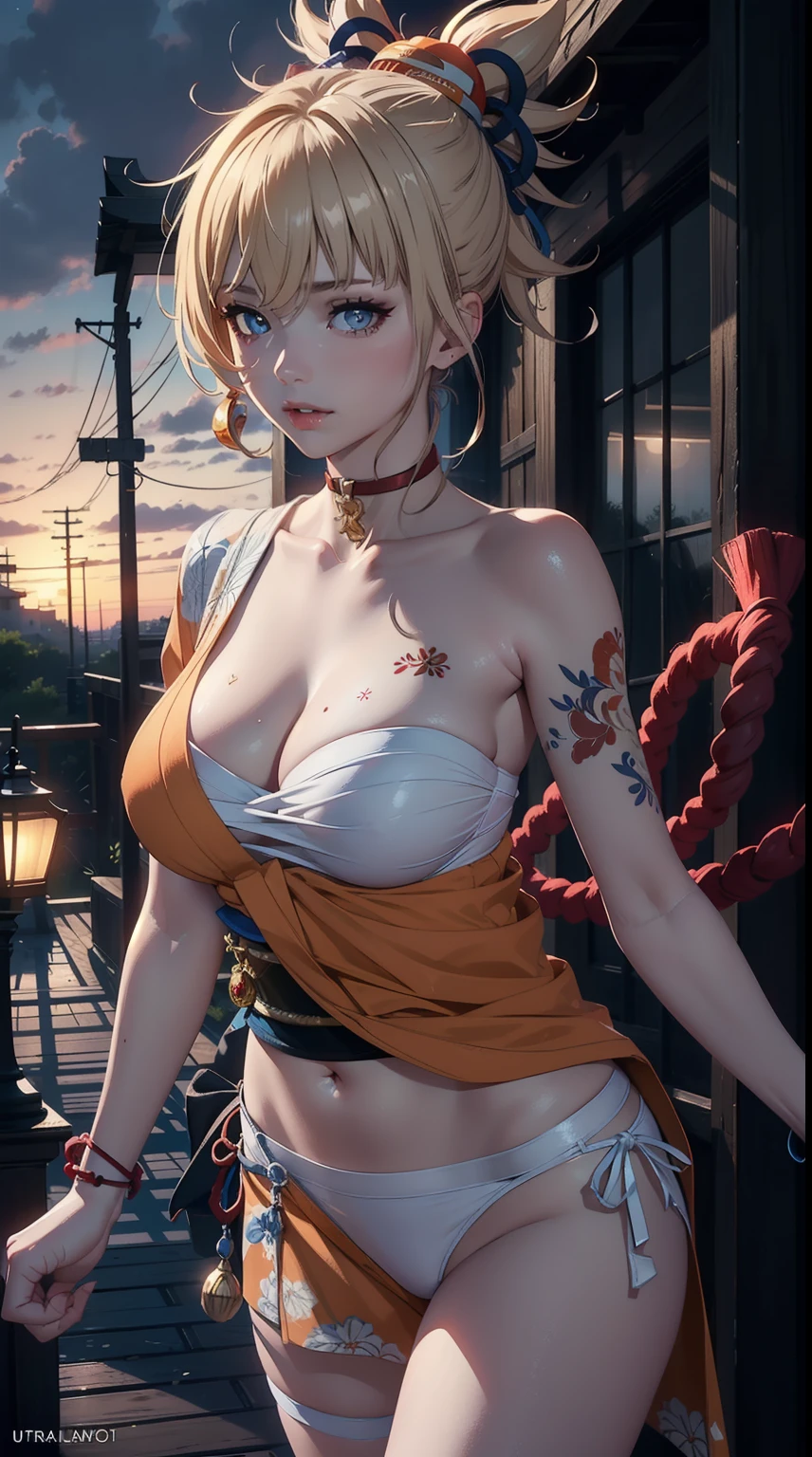 ((masterpiece)),(((bestquality))),((ultra-detailed)), ((beautiful detailed sky)), ((cinematic lighting)), depth of field, dynamic pose, (beautiful detailed girl),detailed lighting,(beautiful detailed eyes), large breast, (sexy), (cleavage), bare thigh,yoimiyadef,yoimiyarnd